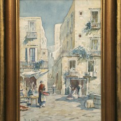 Vintage Italian Watercolor on Paper "Street Scene"