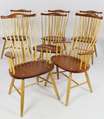 Set of 6 Stephen Swift Pomfret Cherry and Oak Dining Chairs, dated 2006
