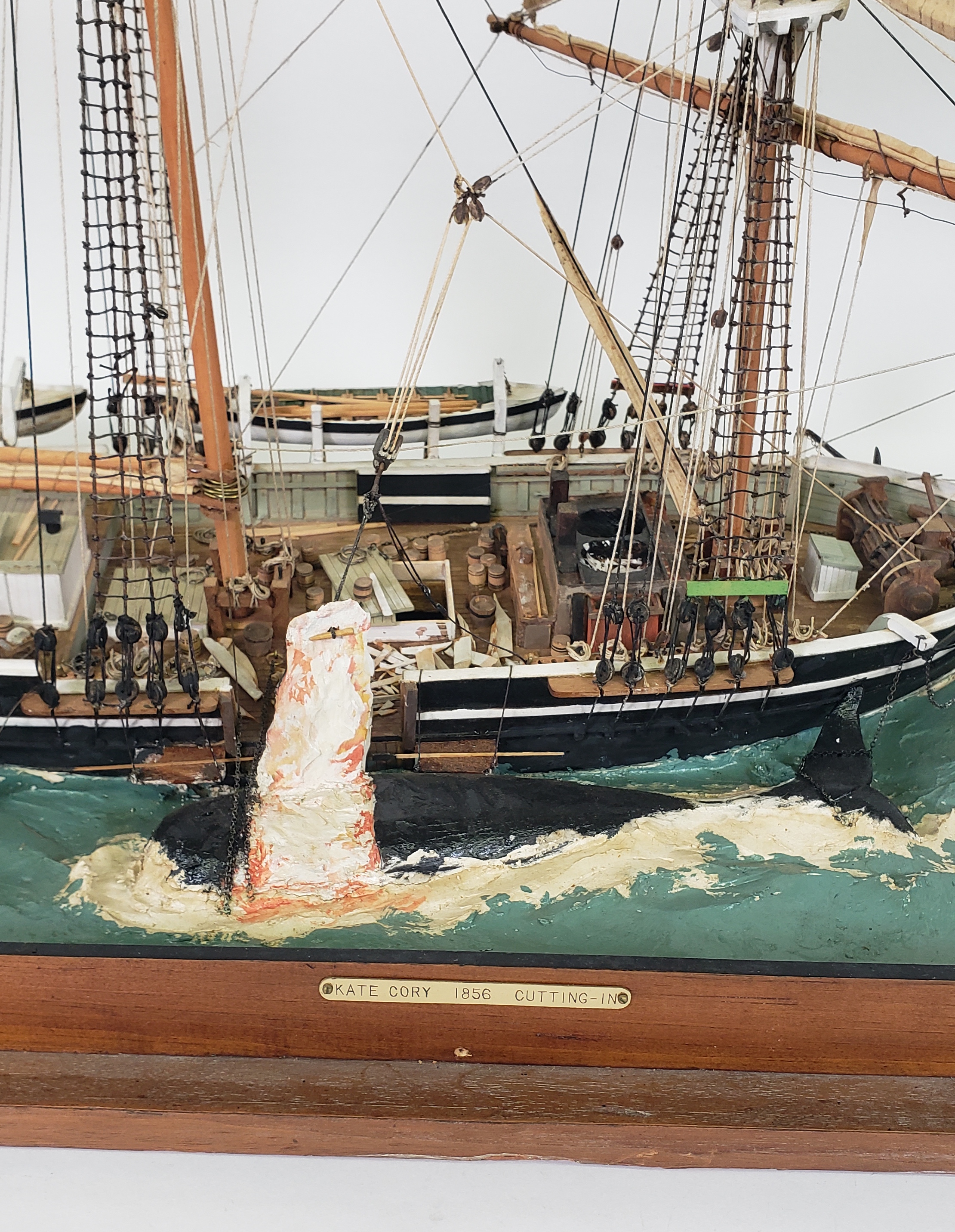Vintage Carved and Painted Whale Ship Model, “Cutting In”