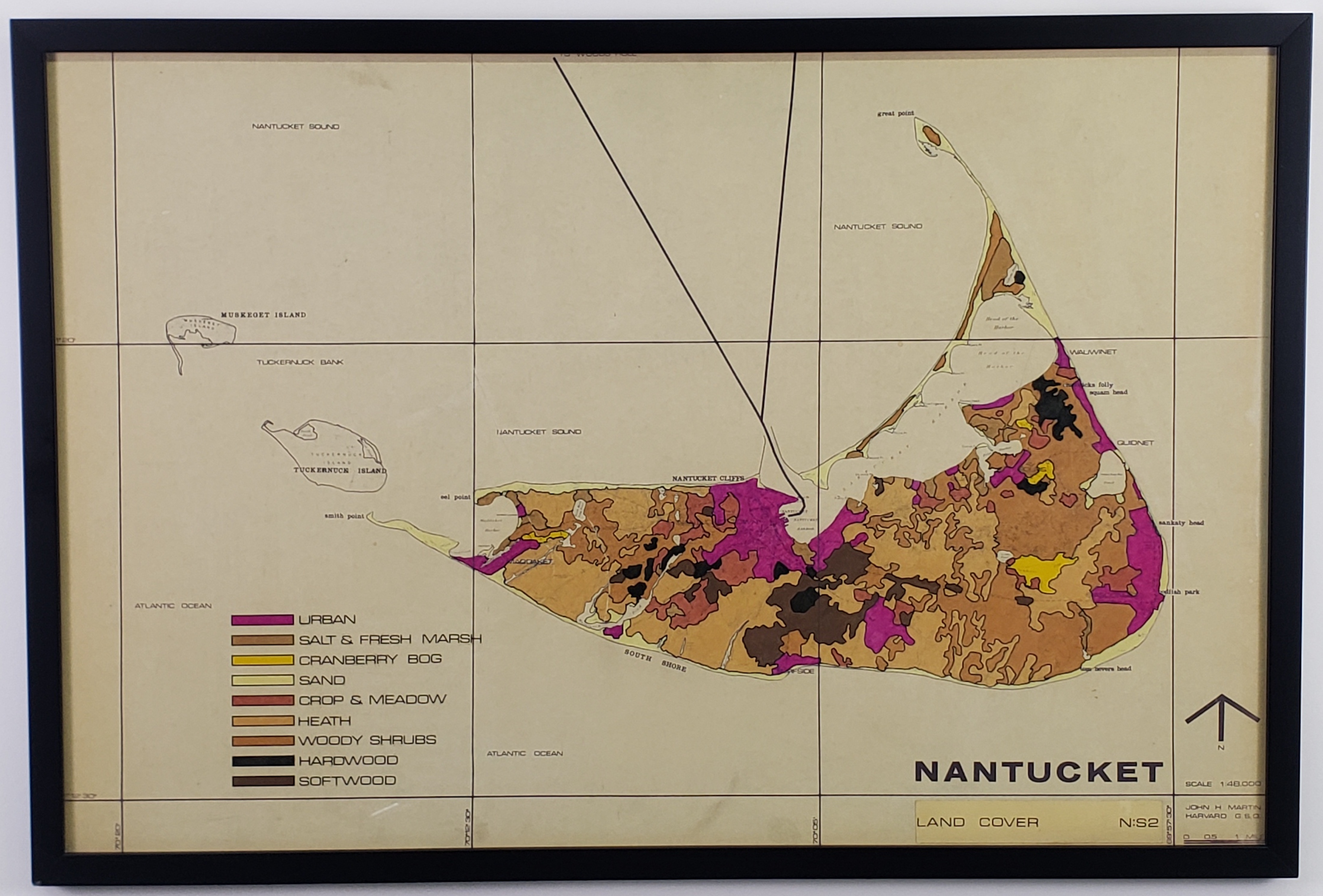Vintage John H. Martin Colored, “Land Cover”, Map of Nantucket