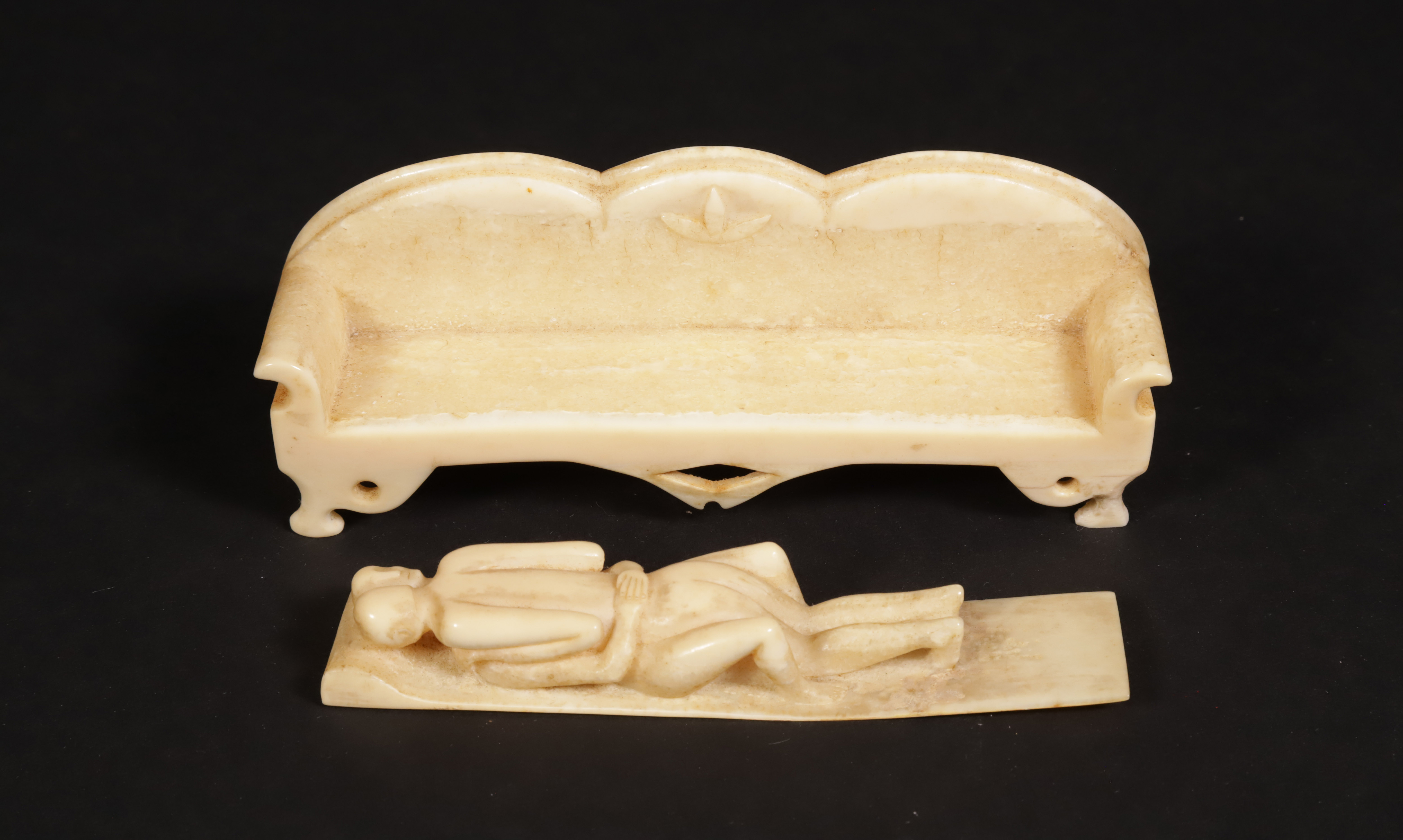 Rare Carved Antique Walrus Ivory Lovers Action Toy, 19th Century