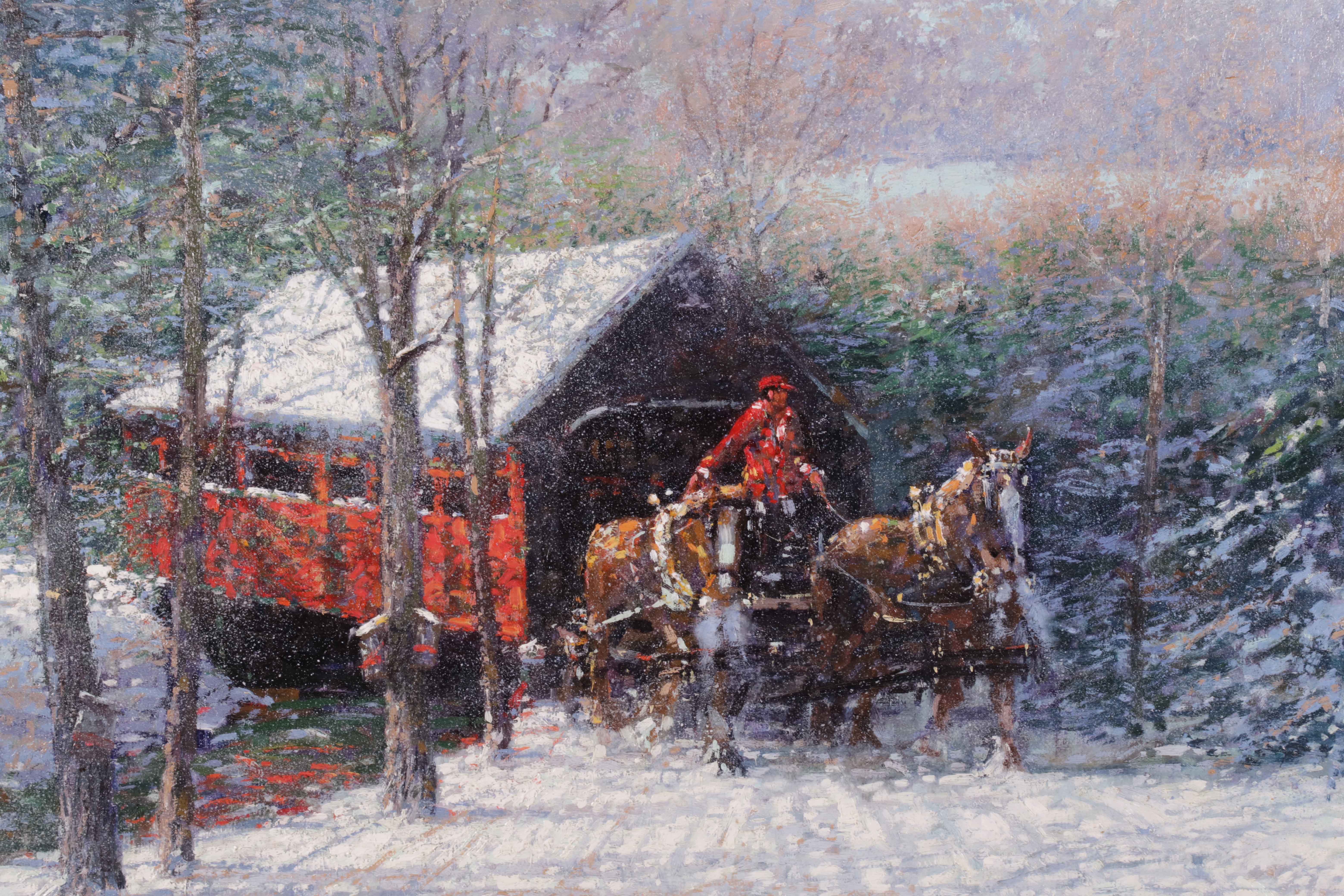 John Charles Terelak Oil on Canvas “Winter Chores”, circa 1986