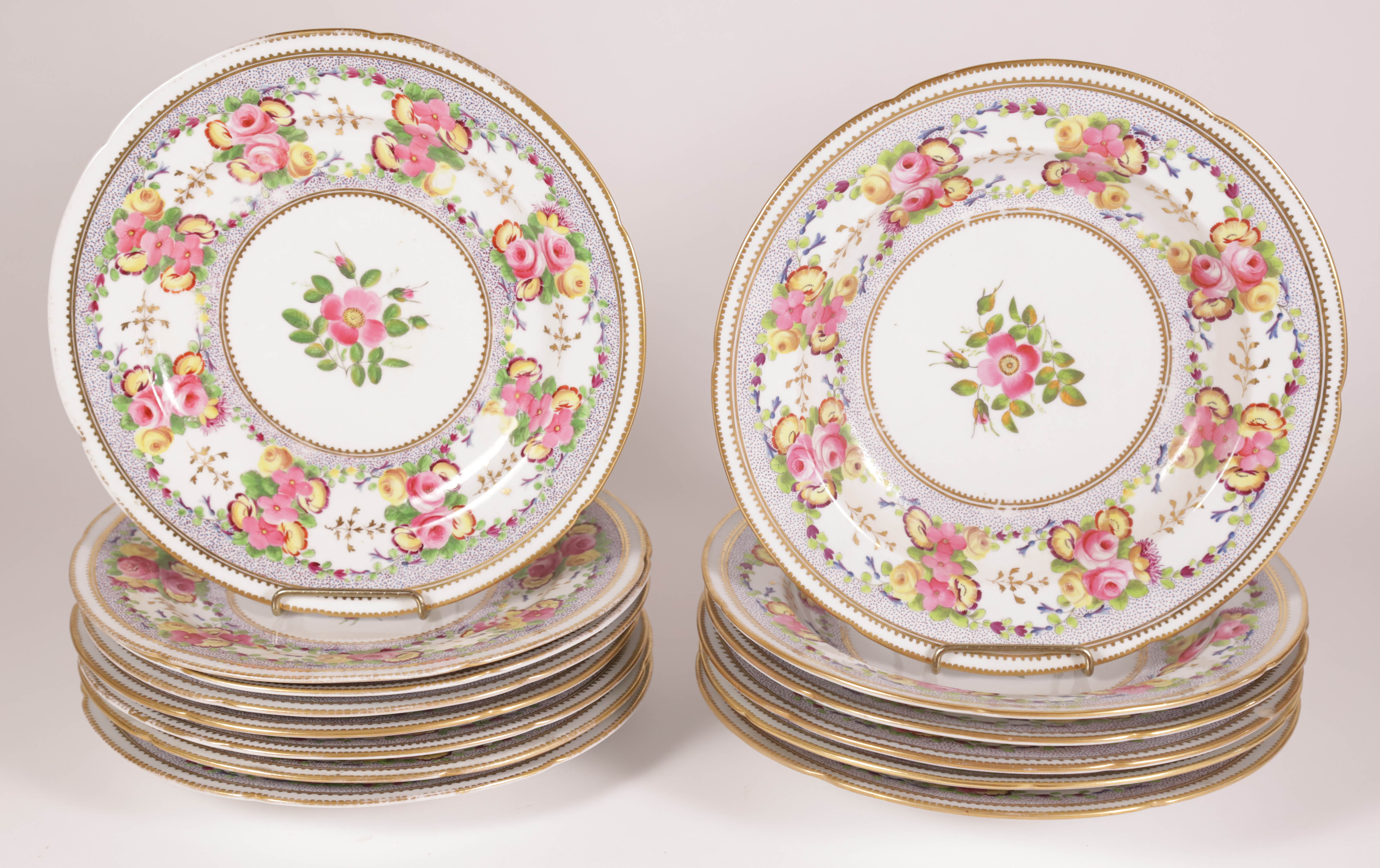 Set of 14 Old Paris Porcelain Dinner Plates, 19th Century