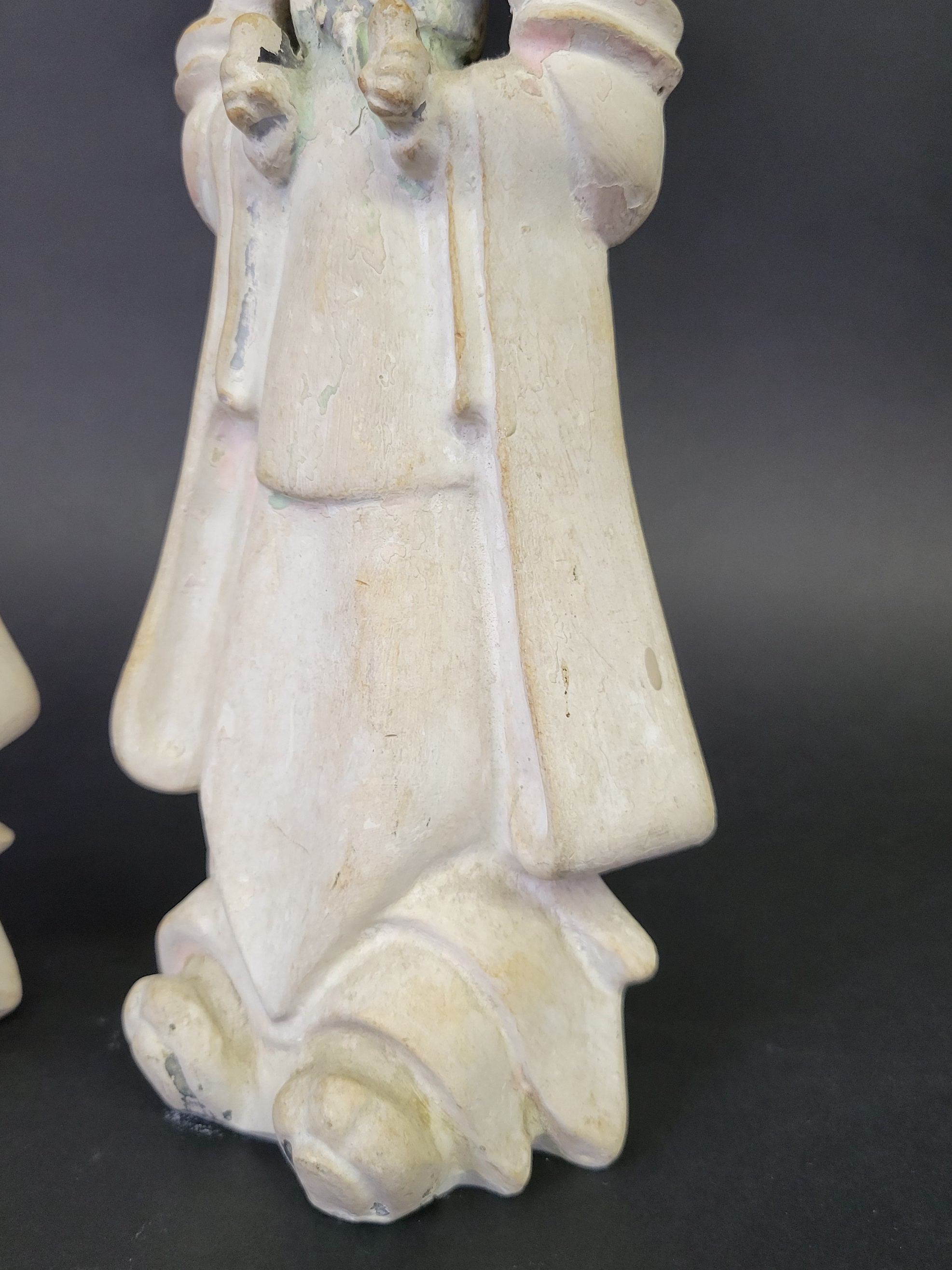 Pair of Antique Tang Dynasty Style Chinese Chalk Figures of Court Ladies
