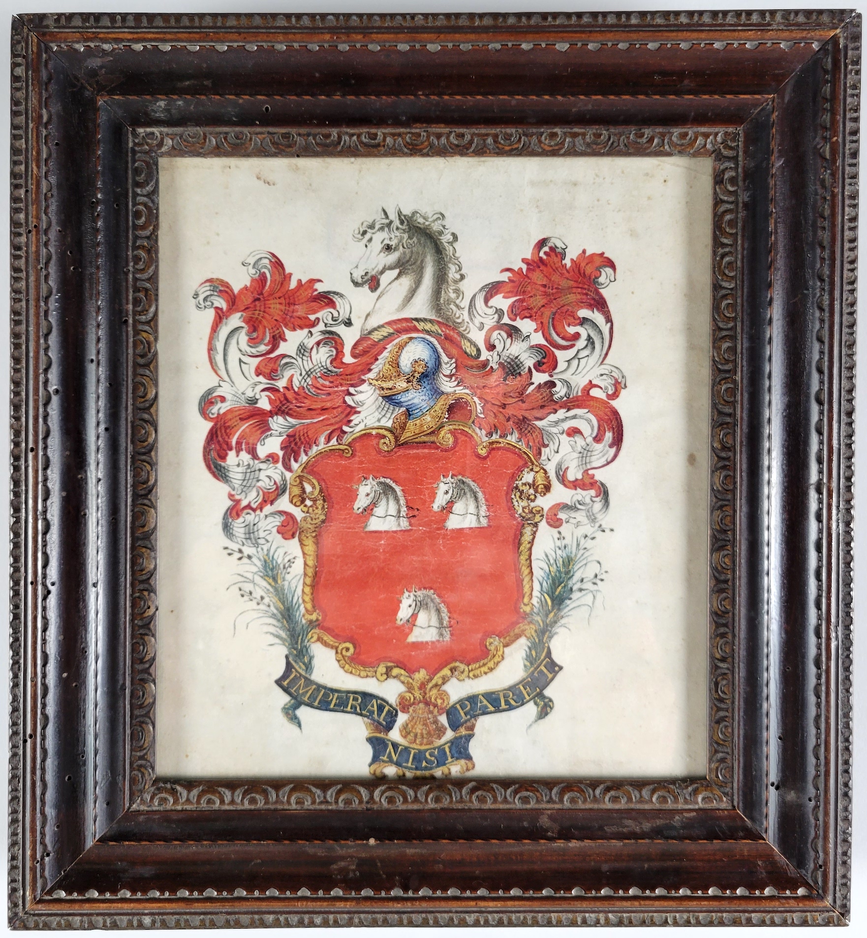 Two Framed 18th Century English Hand Painted Heraldic Coat of Arms Insignia