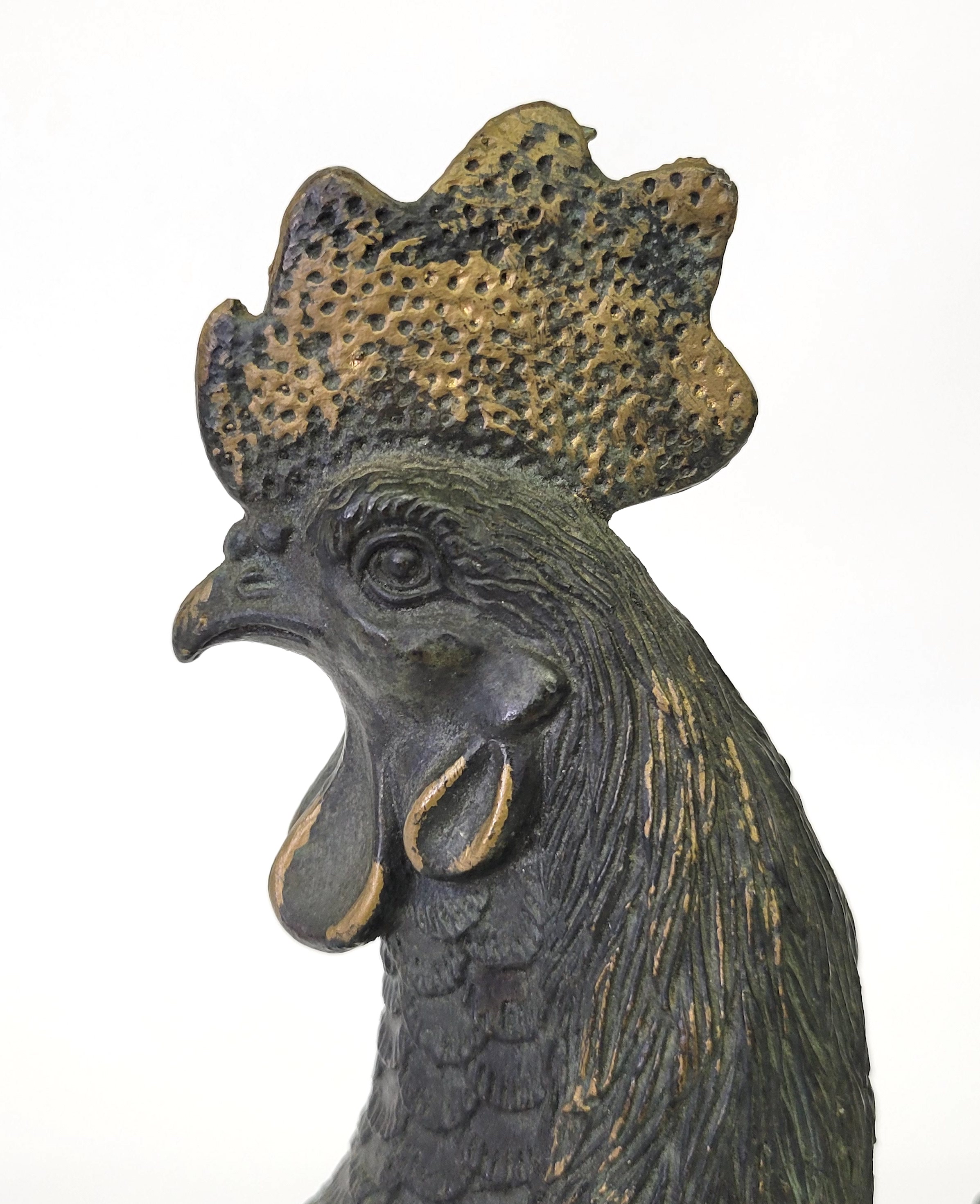 Antique 1920s Japanese Meiji Bronze Rooster Figure