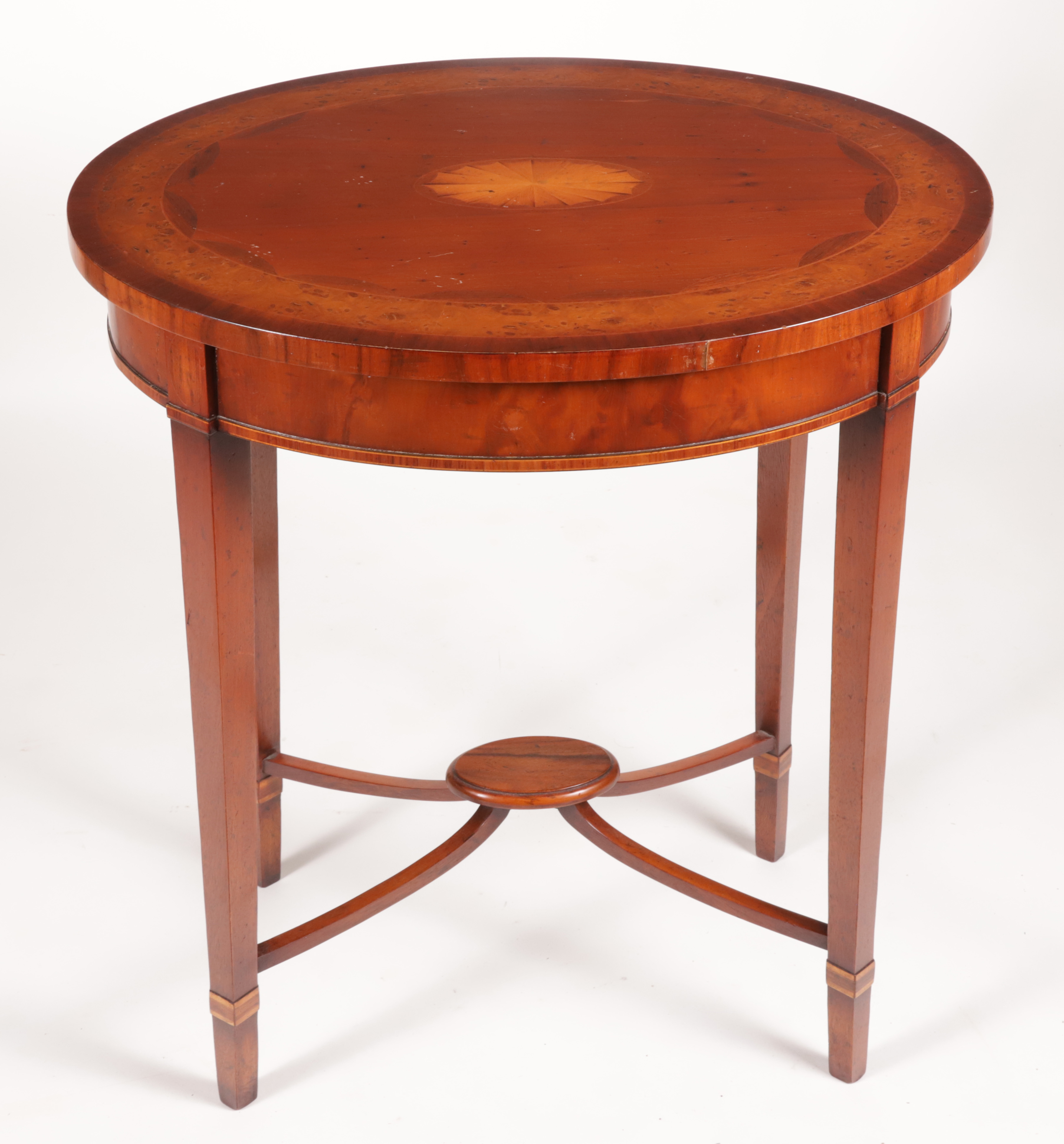 Federal Style Burl Inlaid, Mixed Woods Oval Occassional Table