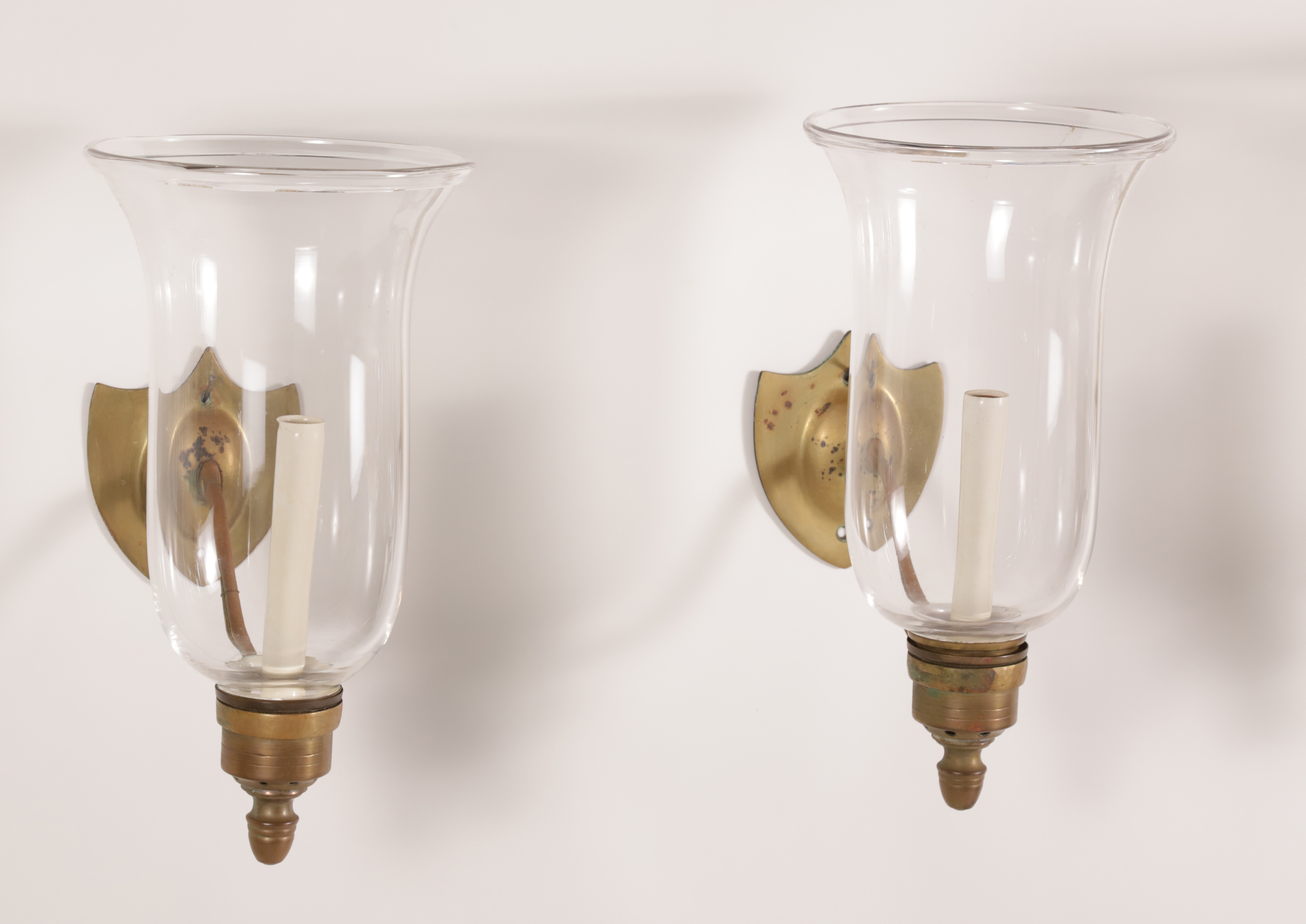 Set of Four Antique American Federal Style Shield Hurricane Sconces