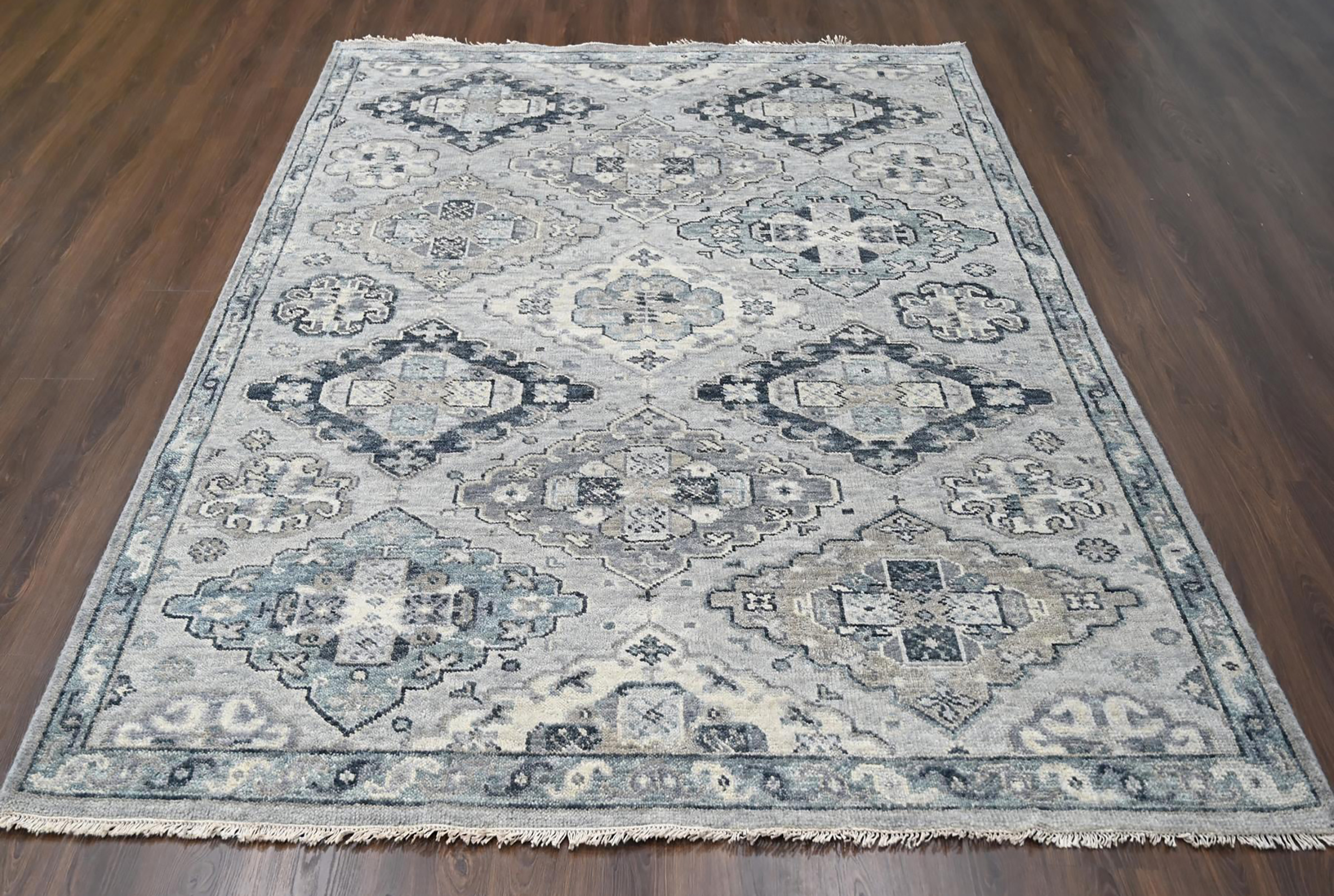 Silver Gray Hand Knotted Wool Anatolian Design Oriental Carpet