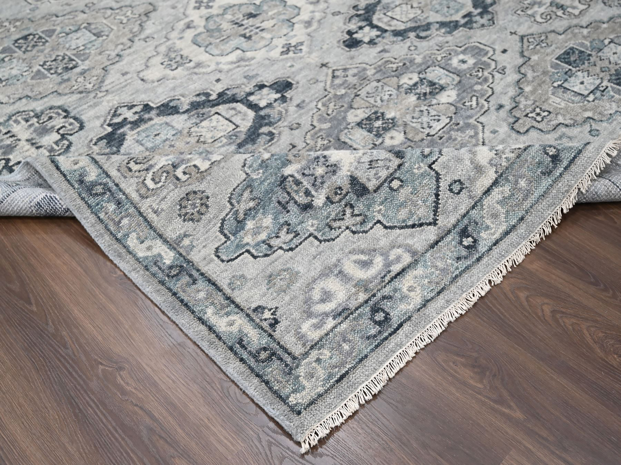 Silver Gray Hand Knotted Wool Anatolian Design Oriental Carpet