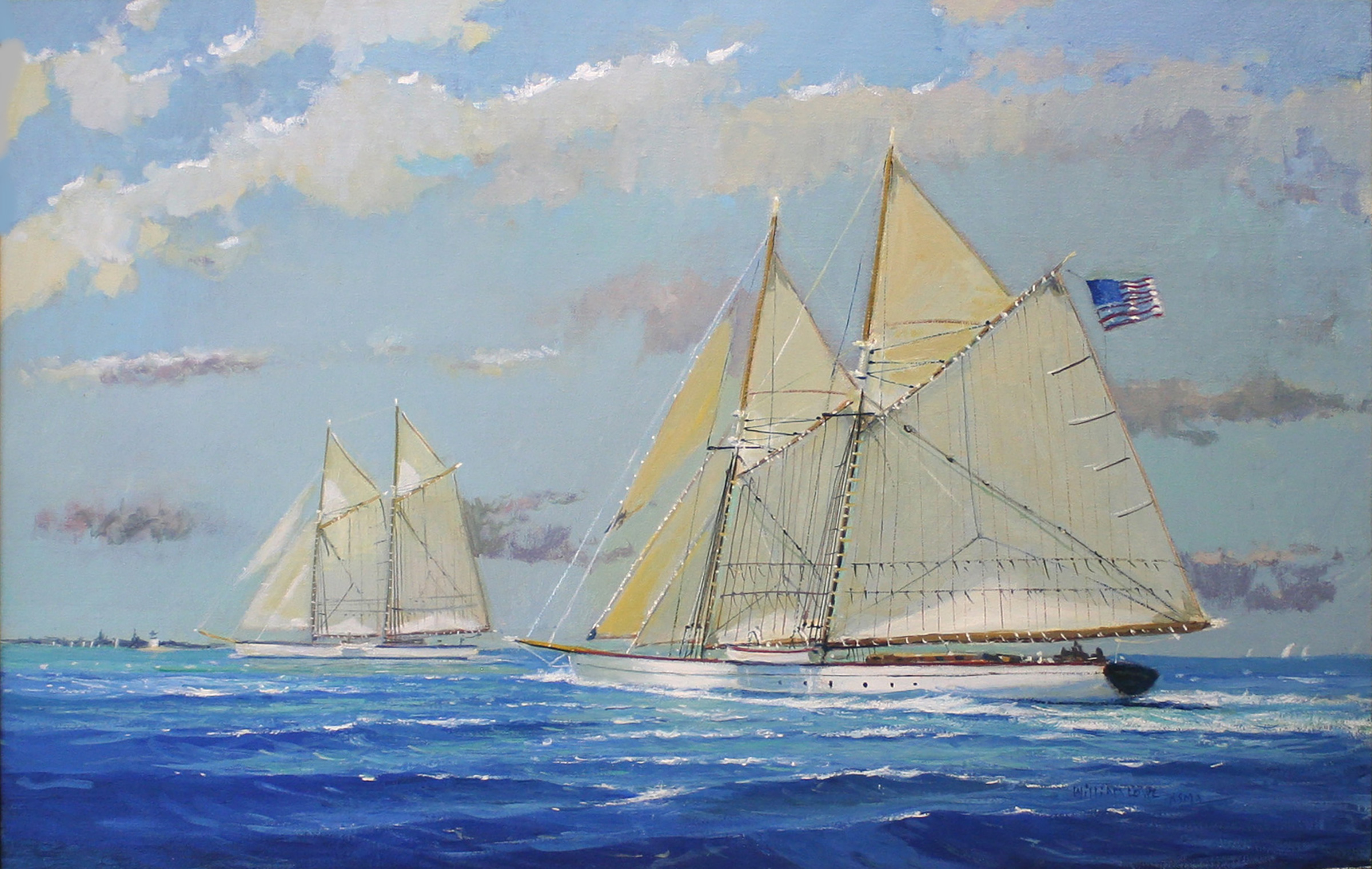 William Lowe Oil on Linen “Sailing Back to Nantucket Harbor”