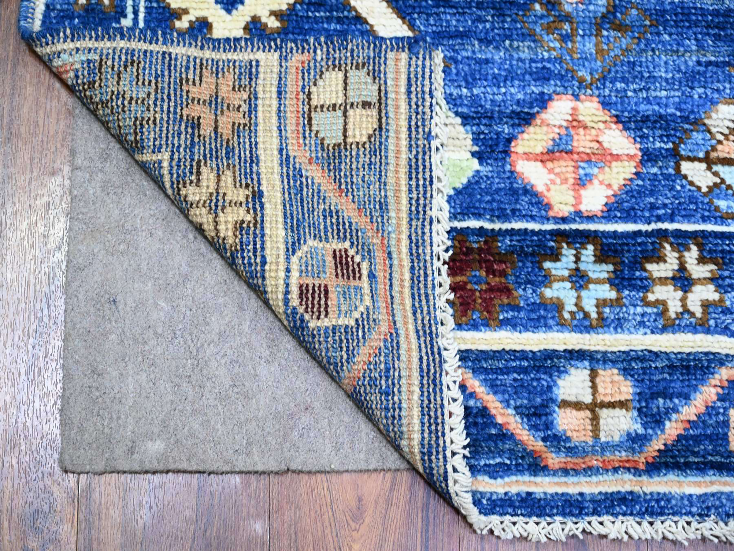 Sapphire Blue Hand Knotted Wool Anatolian Village Inspired Oriental Carpet