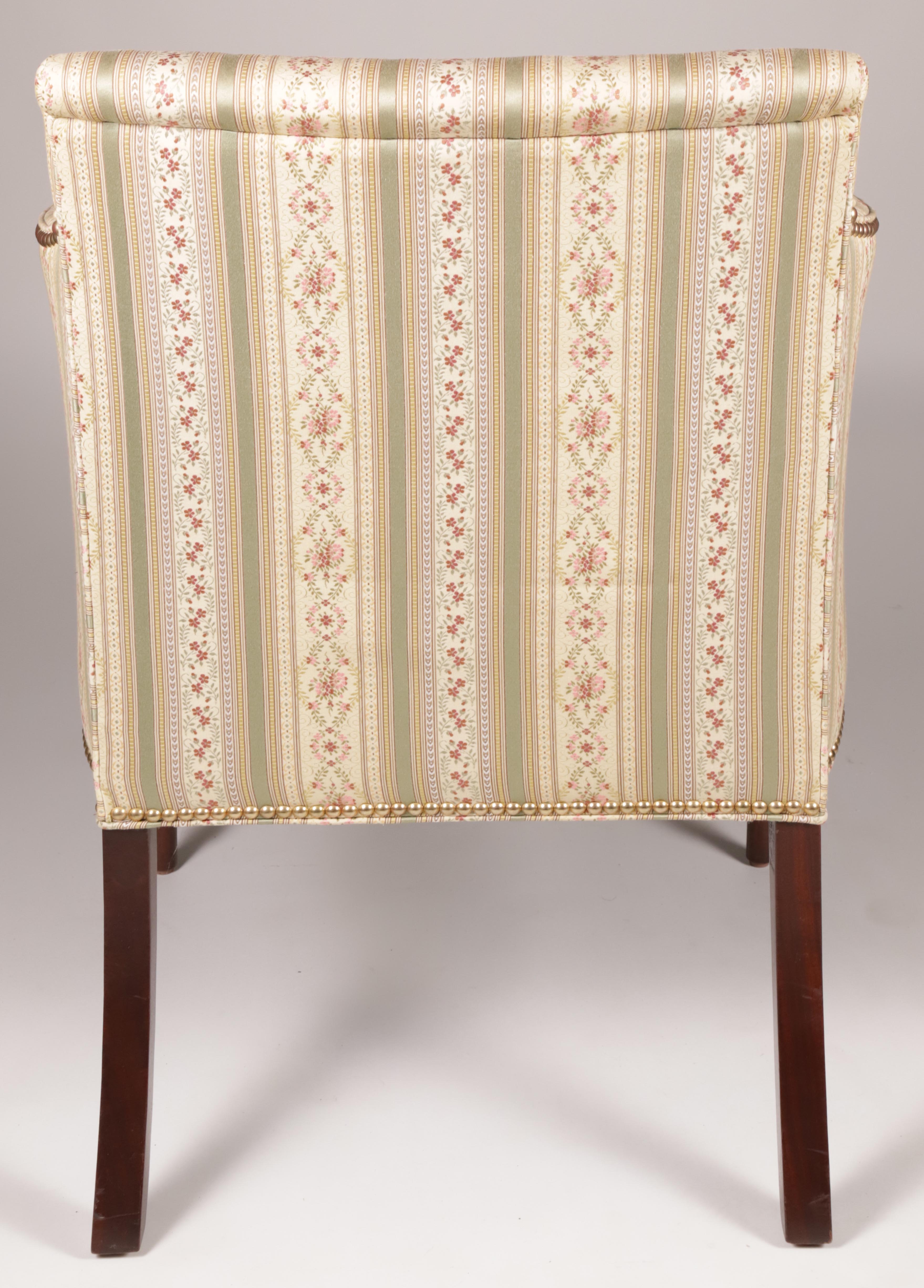 Sheraton Style Inlaid Mahogany Lisere Upholstered Armchair
