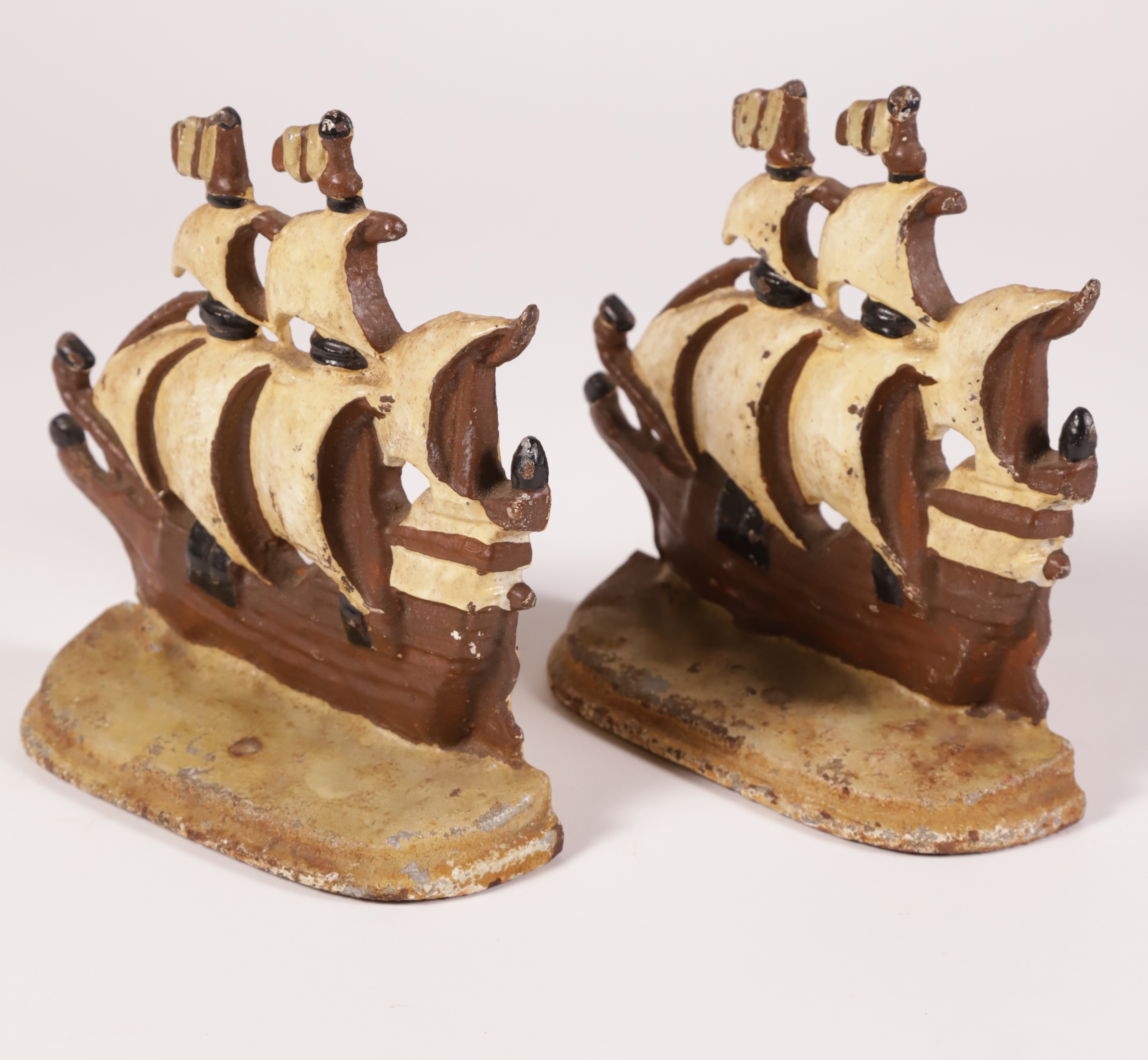 Pair of Cast Iron and Painted Clippership "Galleon" Bookends