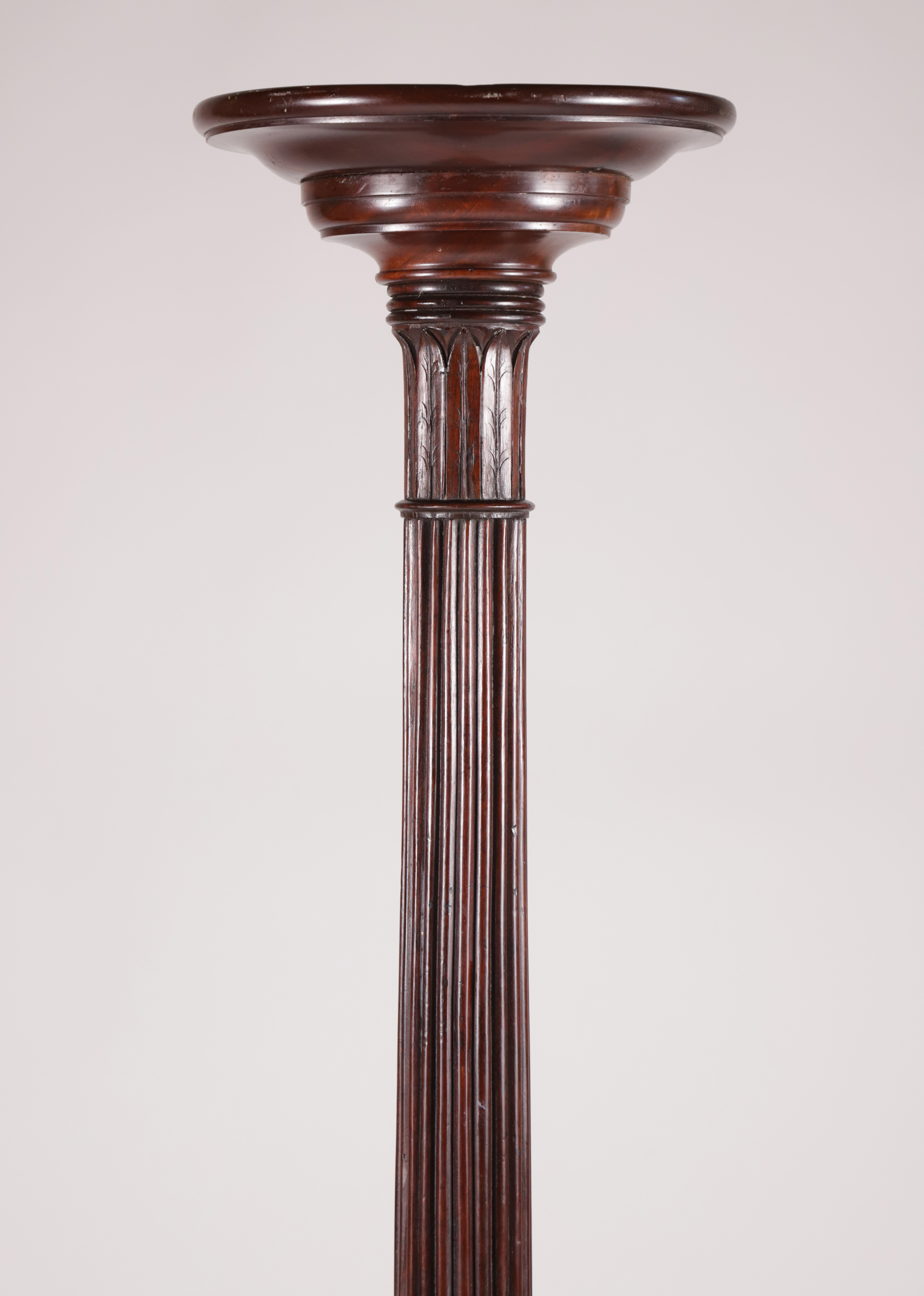 Antique Tall Mahogany Reeded Column Plant Stand