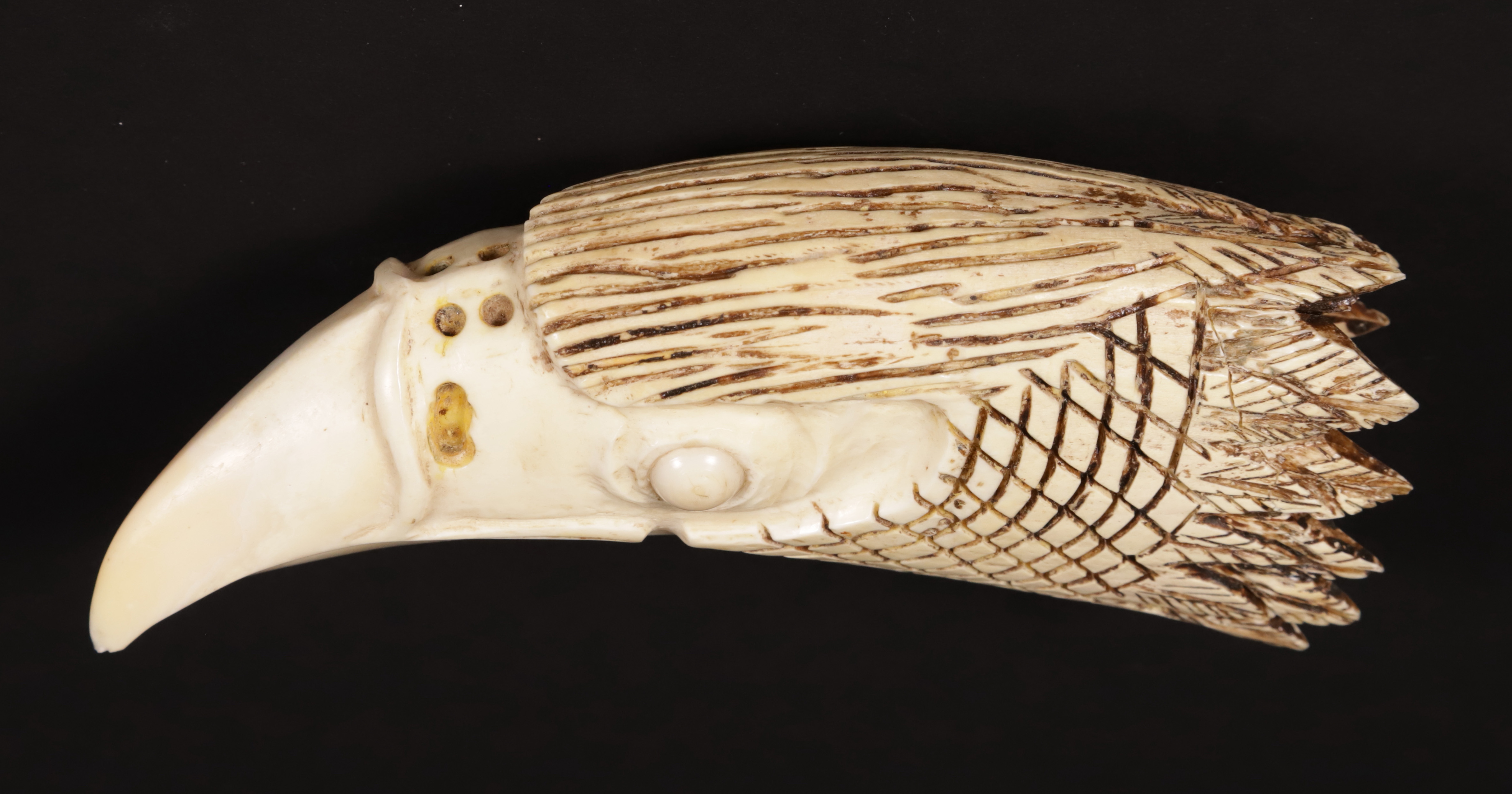 Carved Eagle Head Antique Whale Tooth, 19th Century