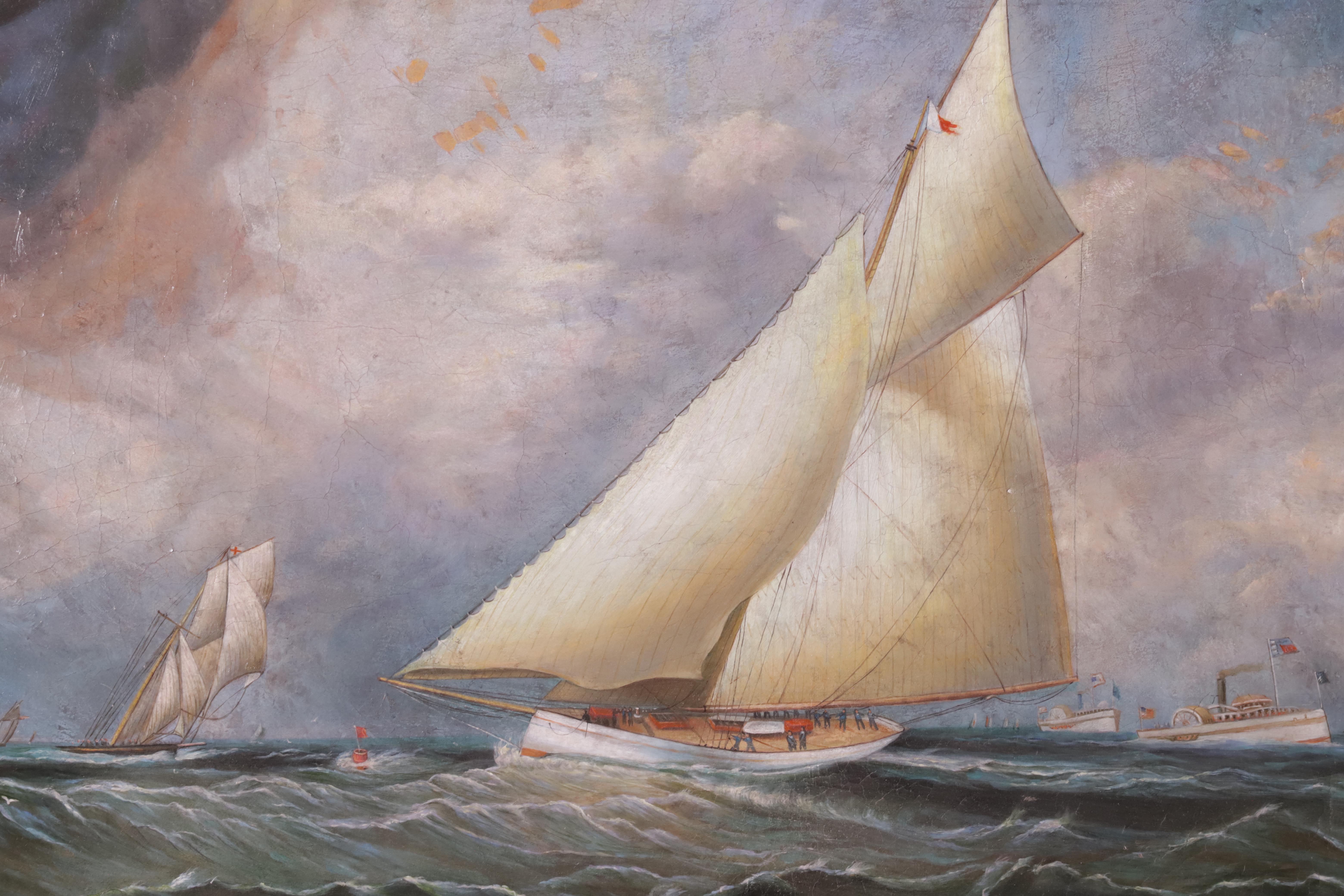 Contemporary America’s Cup Race Oil on Canvas, 20th Century