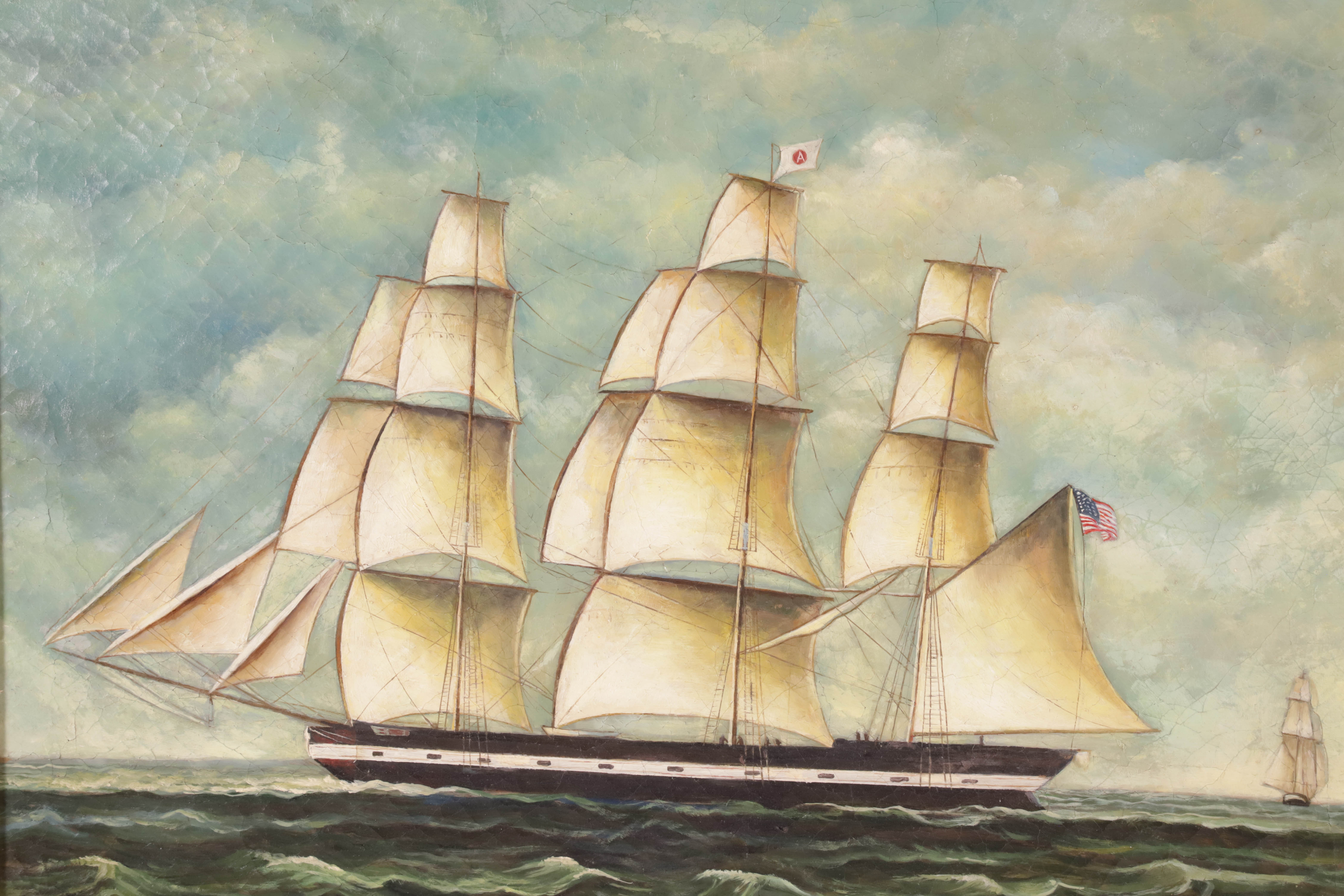 Contemporary China Trade Style Oil on Canvas “Portrait of an American Clipper Ship”