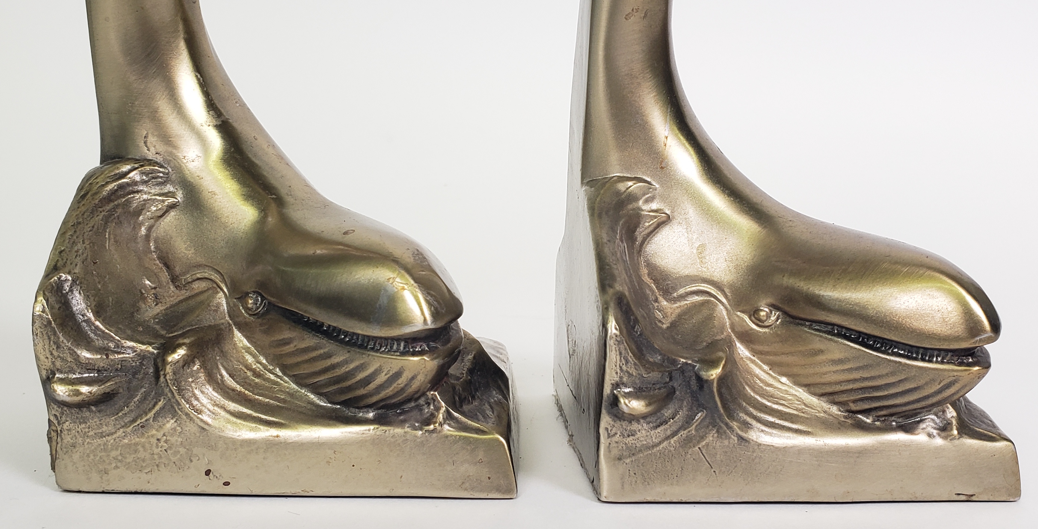 Pair of Vintage Brass Figural Whale Bookends