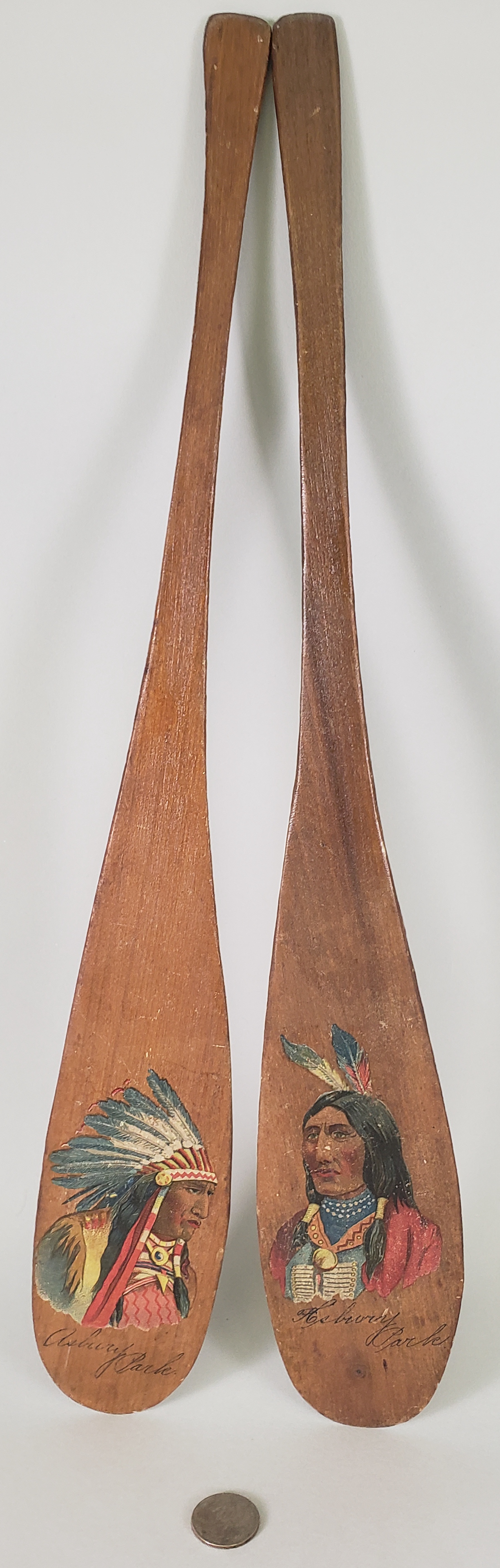 Pair of Vintage Carved Souvenir Adirondack Miniature Canoe Paddles, circa 1930s