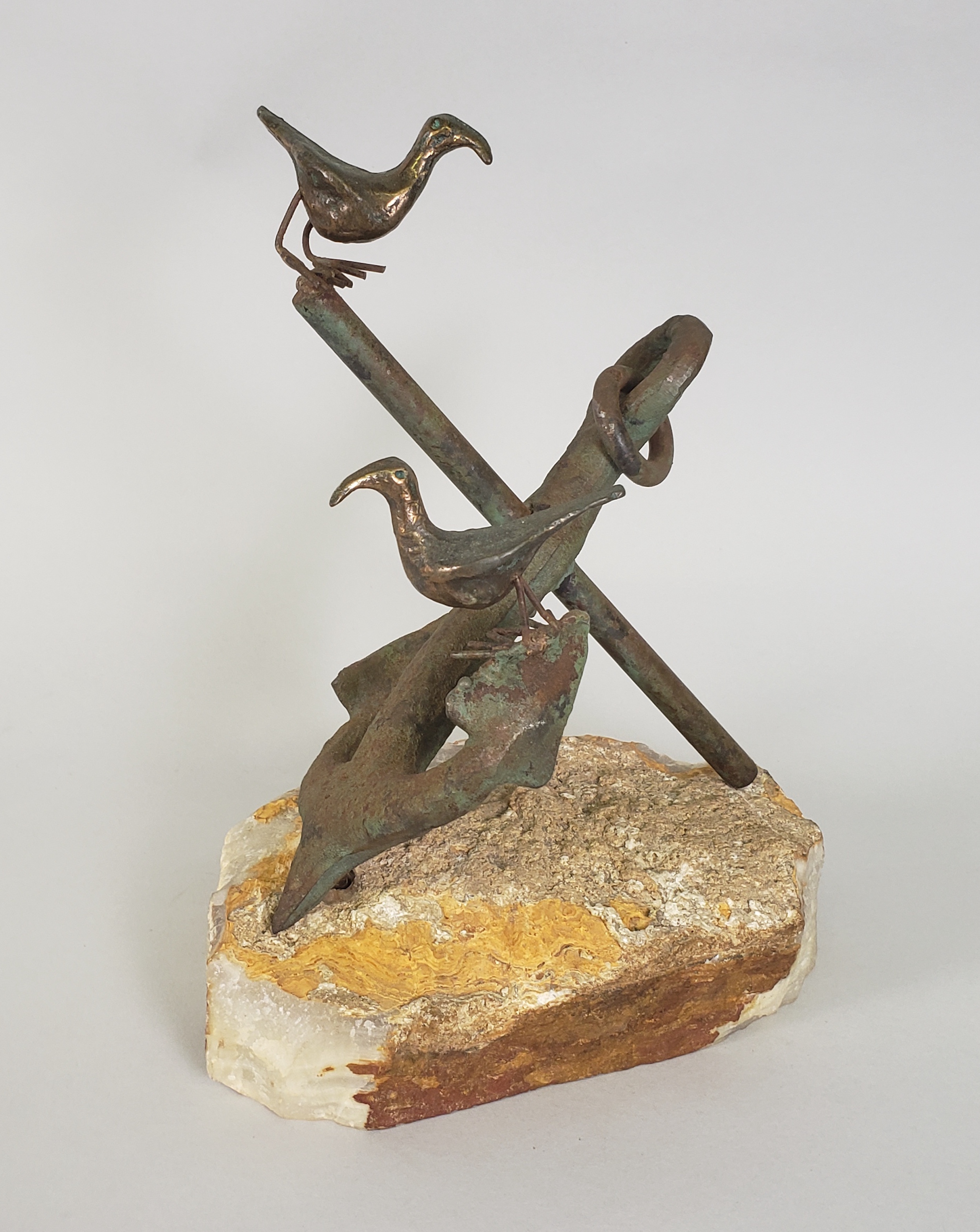Curtis Jere Figural Anchor and Bird Bronze and Stone Sculpture, 20th century