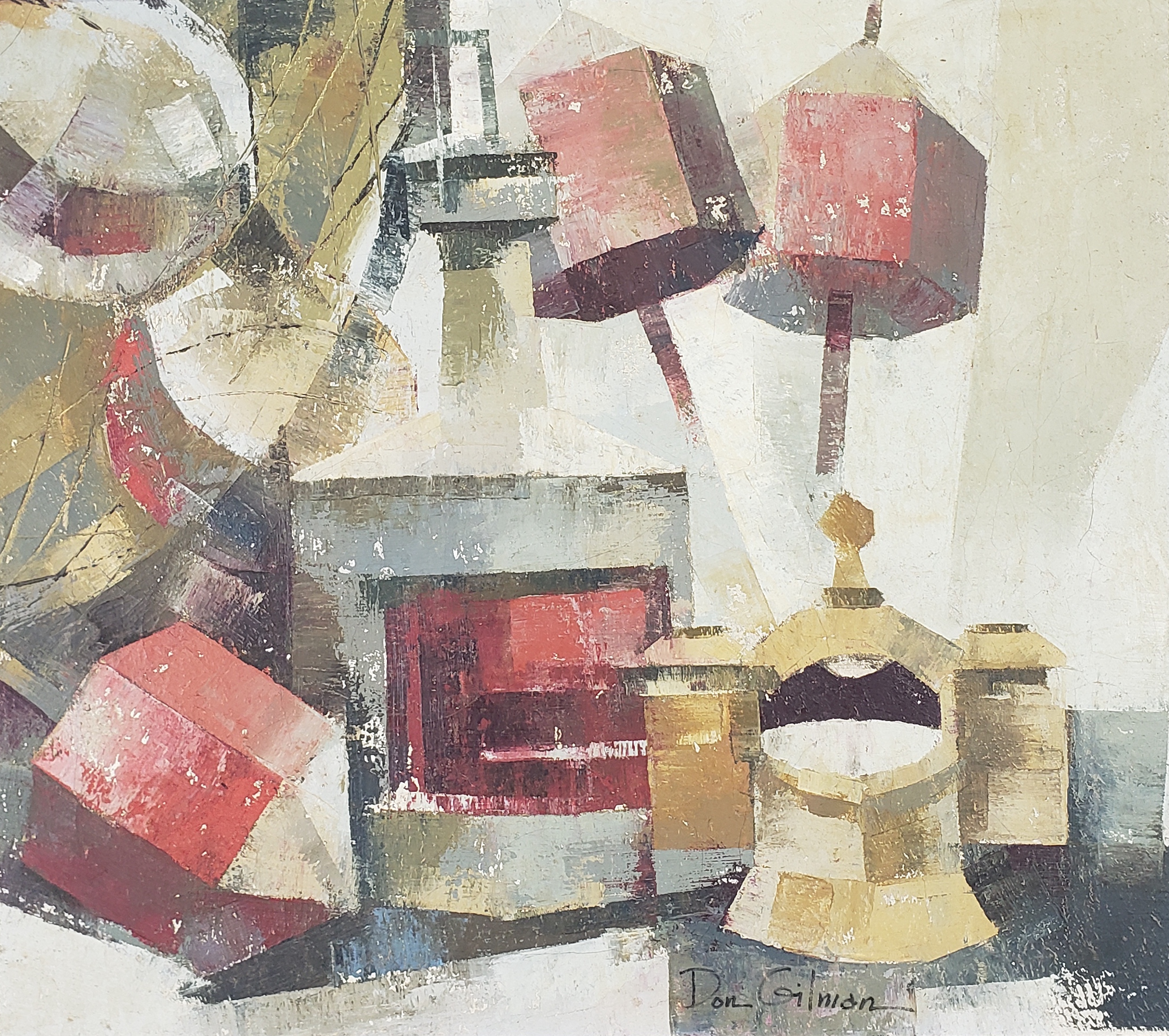 Don Gilman Oil on Canvas “Still Life with Binnacle” Cubist Painting, 20th century