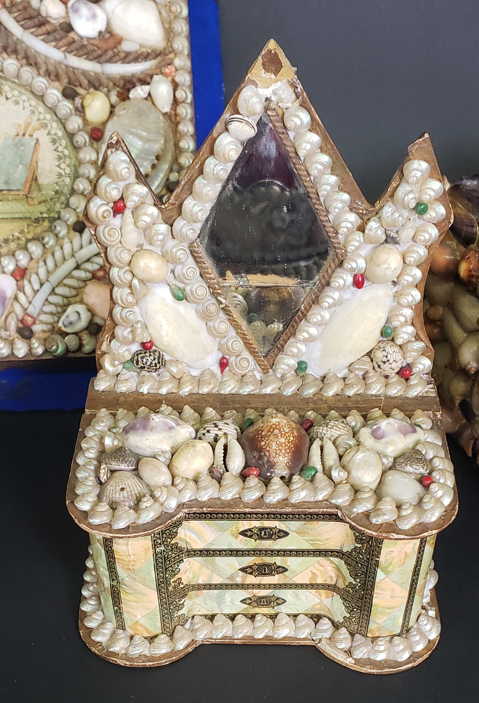 Group of Antique and Vintage Souvenir Shell Encrusted Ornaments