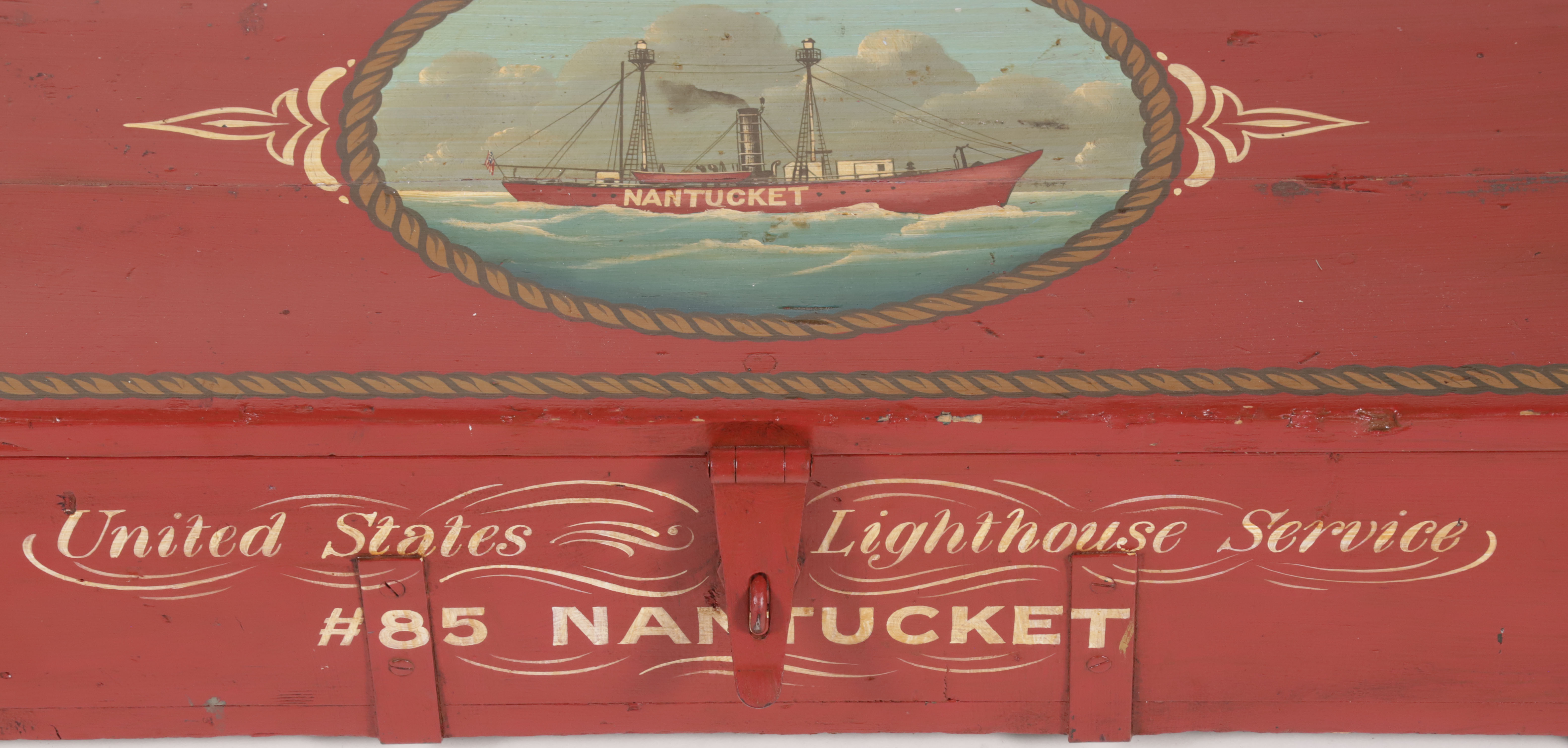 Polychromed Decorated Seaman’s Chest with Vignette of Nantucket Lightship