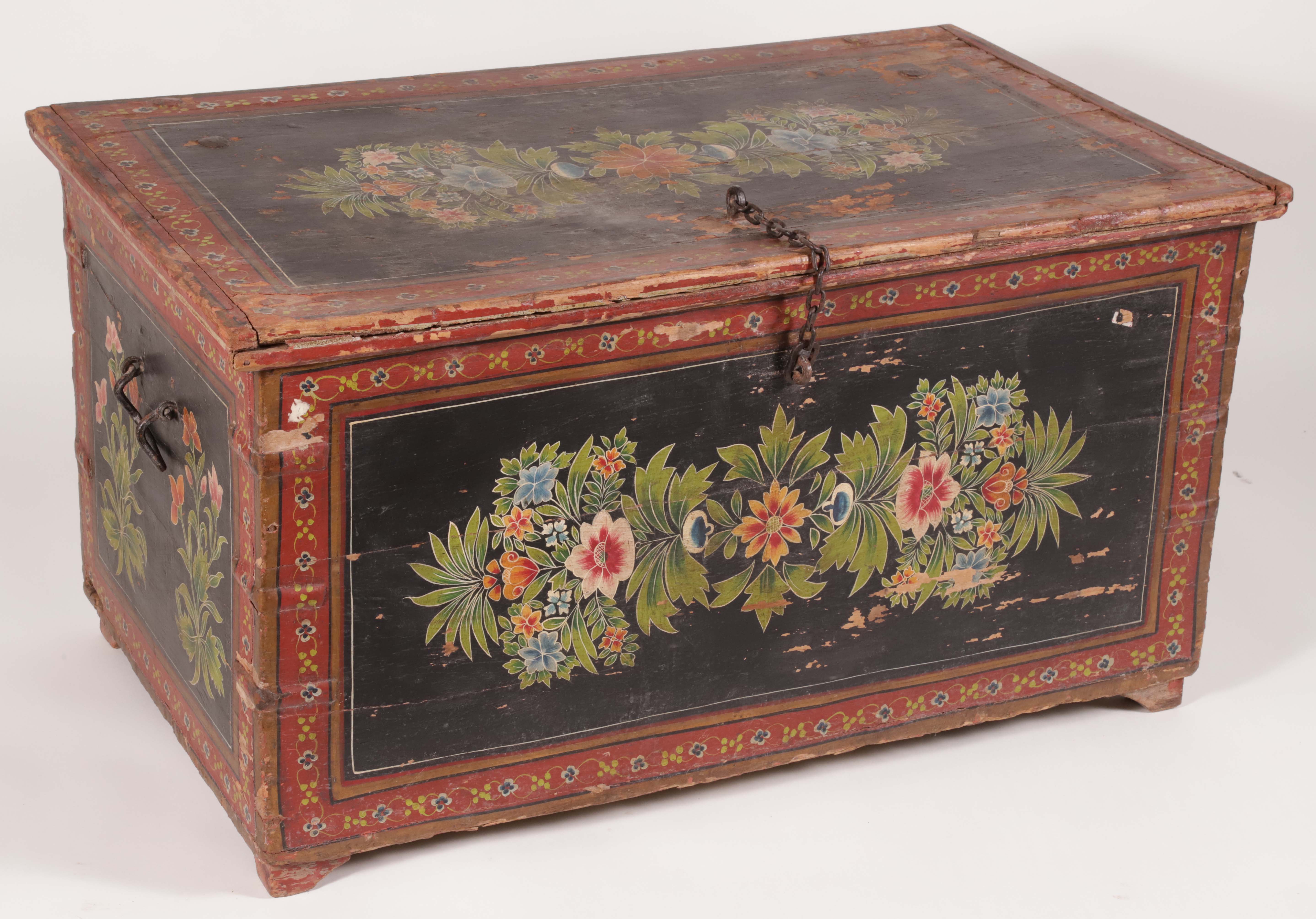 19th Century Floral Hand Painted Trunk