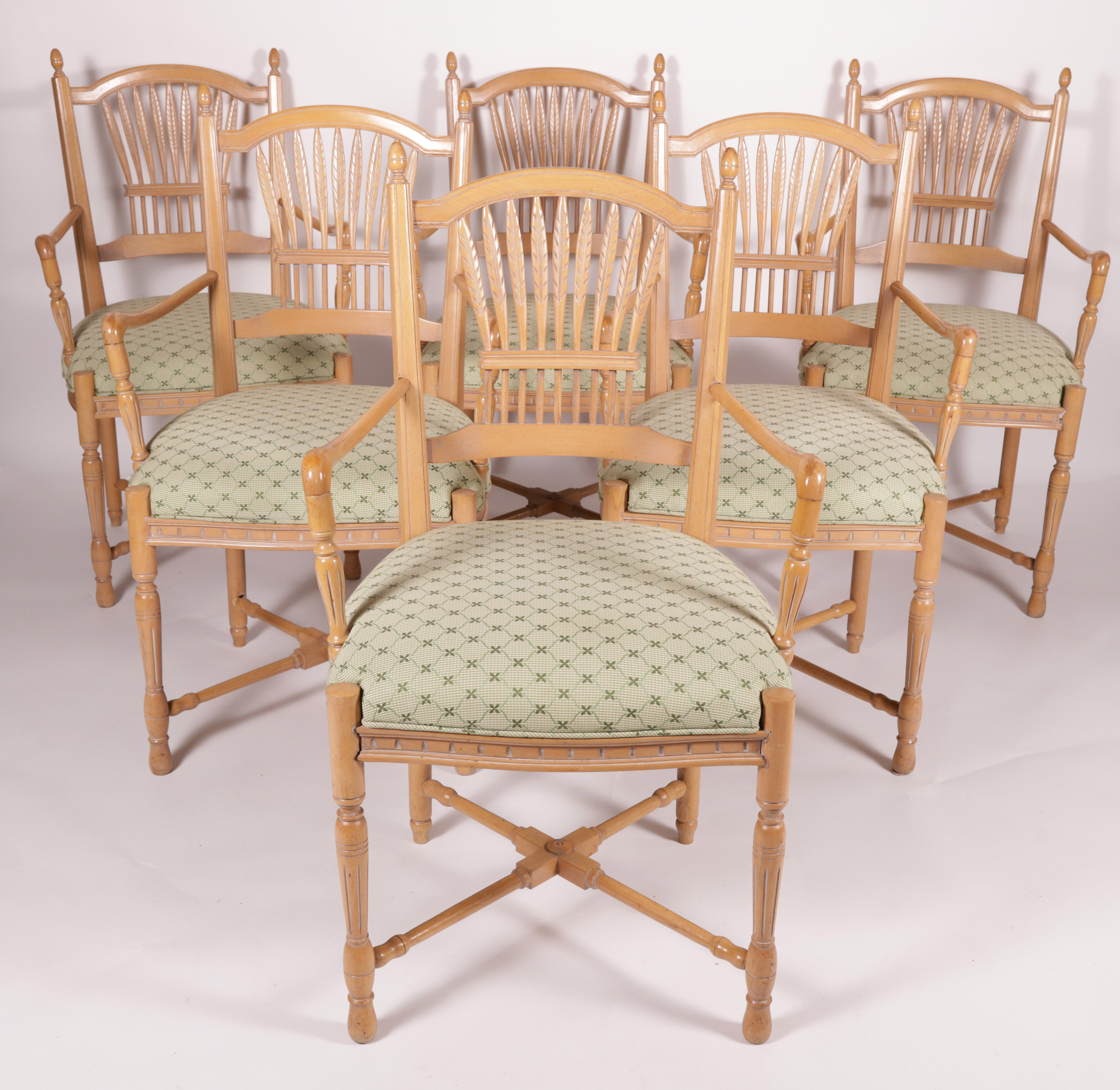 Set of 6 Pierre Deux Country French Carved "Wheat Back" Dining Armchairs