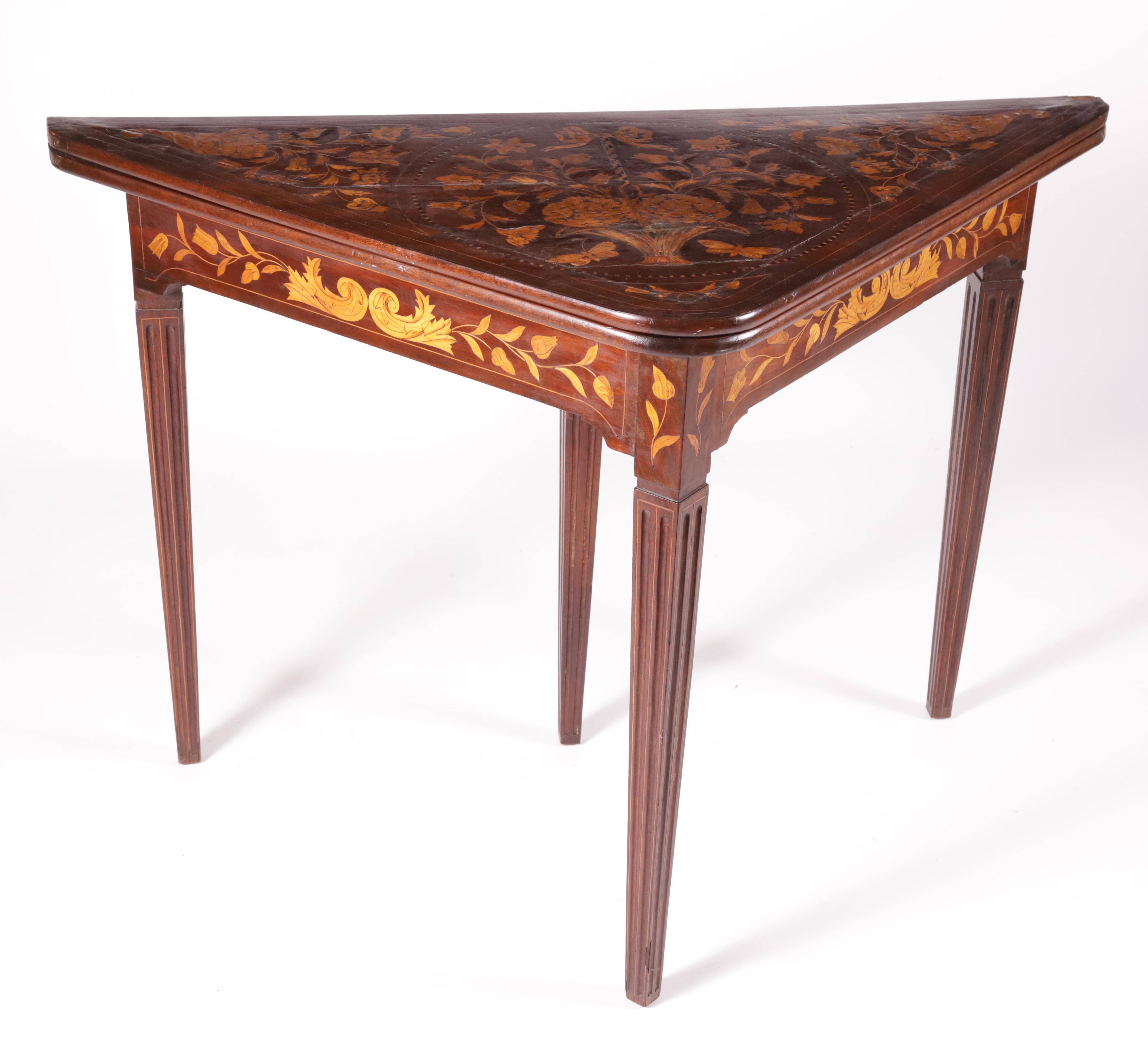 Marquetry Inlaid Flip Top Corner Game Table, 18th Century