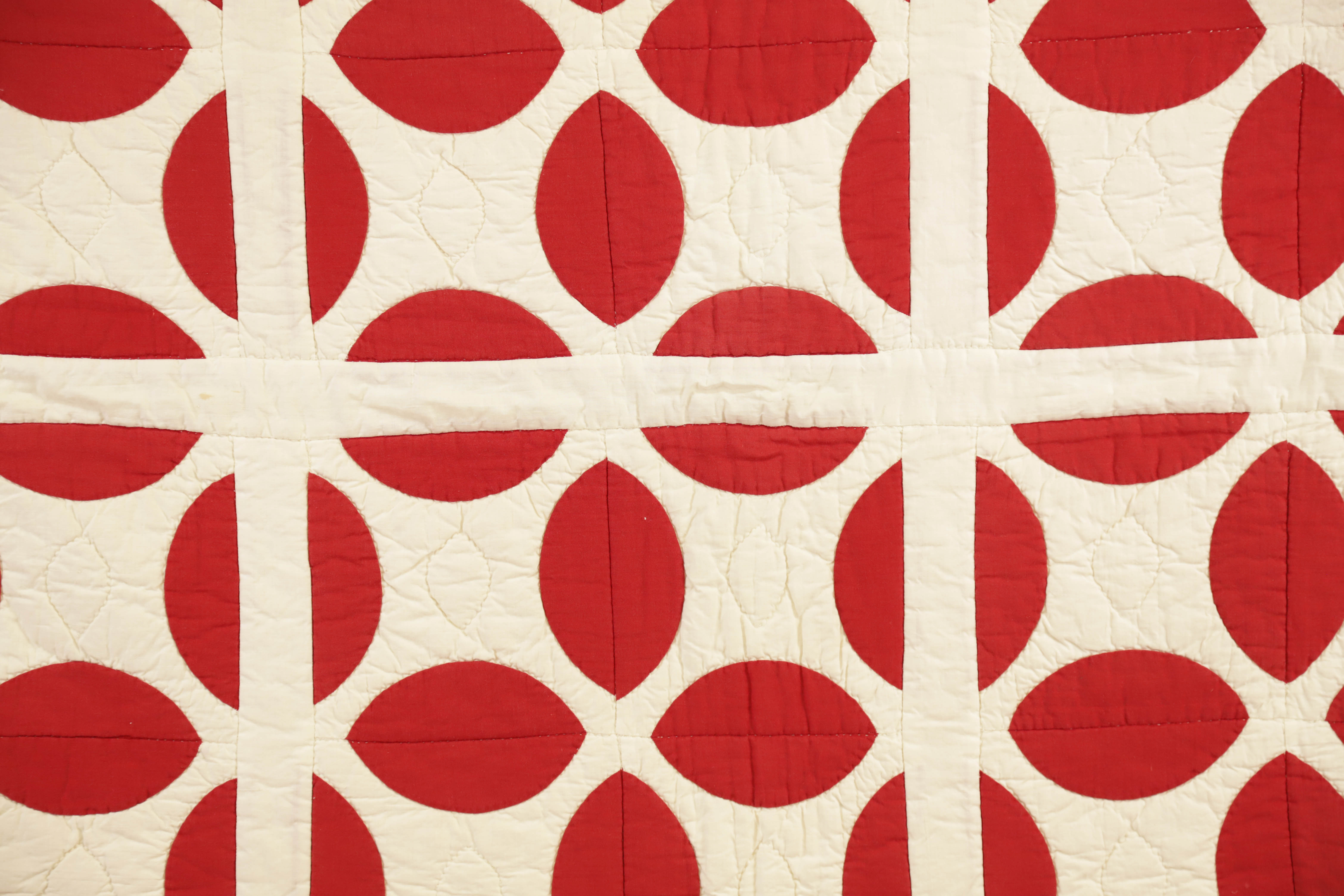Vintage Red and White “Orange Peel” Pattern Patchwork Quilt, circa 1930s