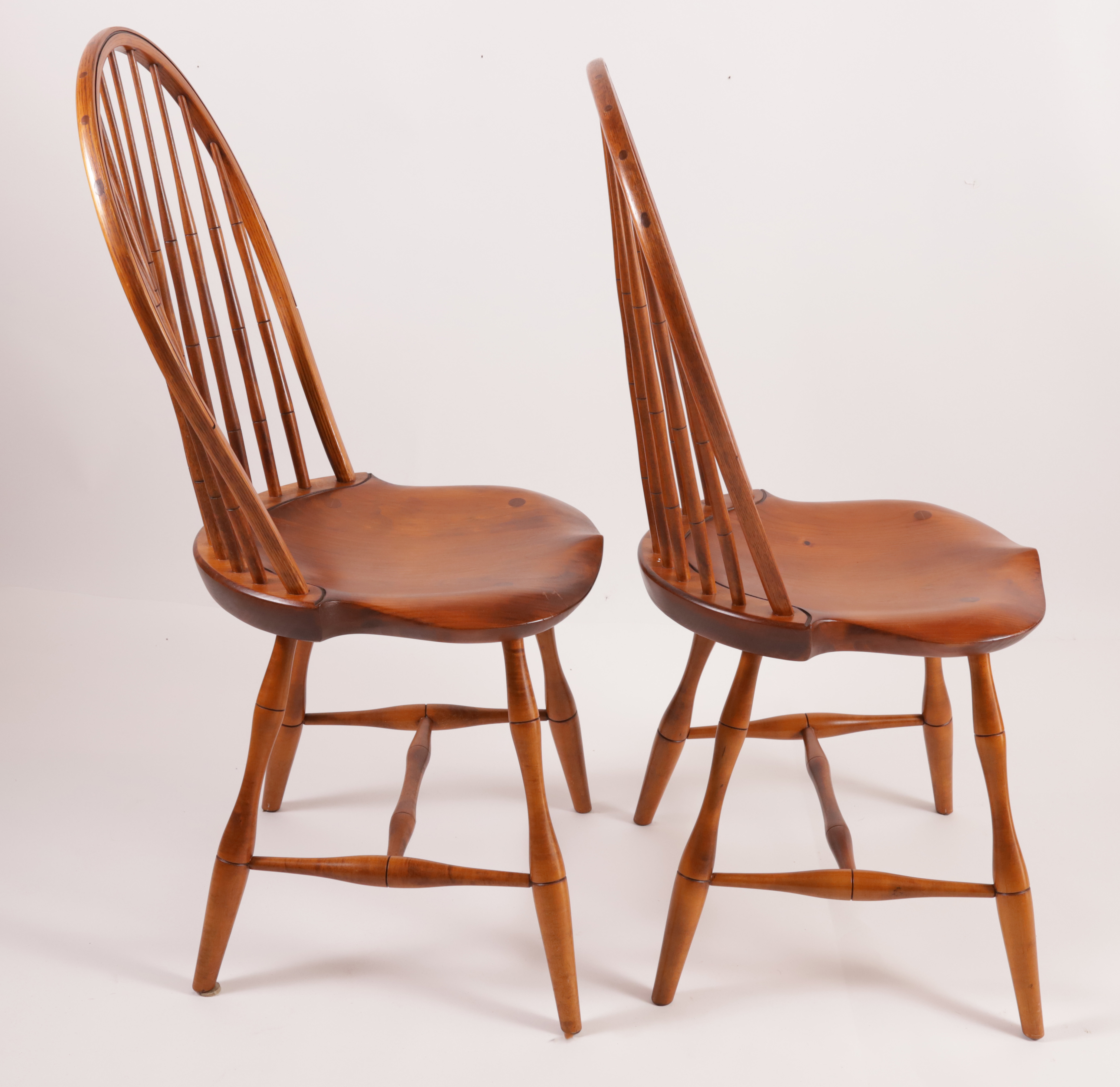 Pair of Signed D.R. Dimes Bow Back Windsor Dining Chairs