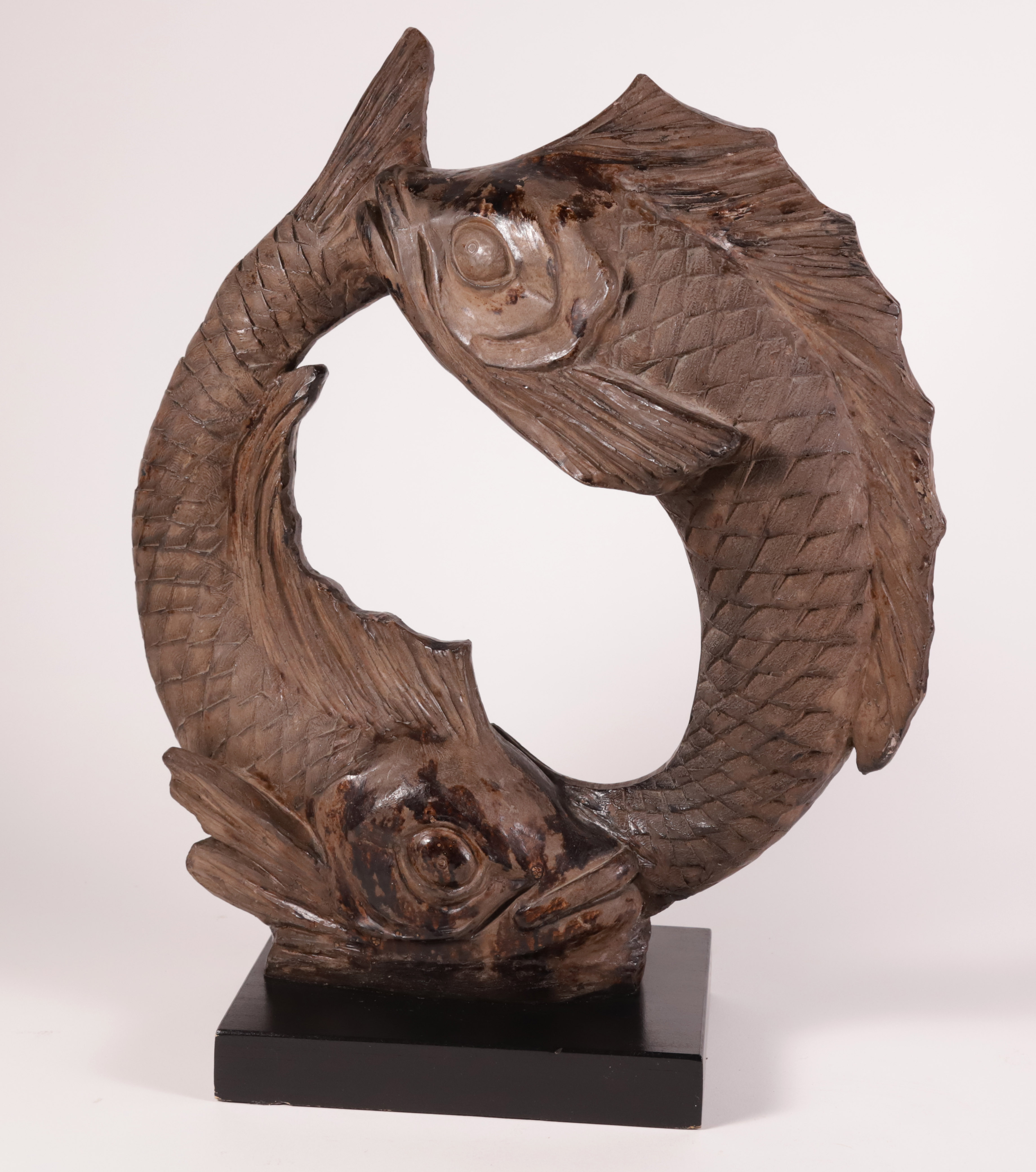 Cast Terracotta Yin and Yang Fish Sculpture