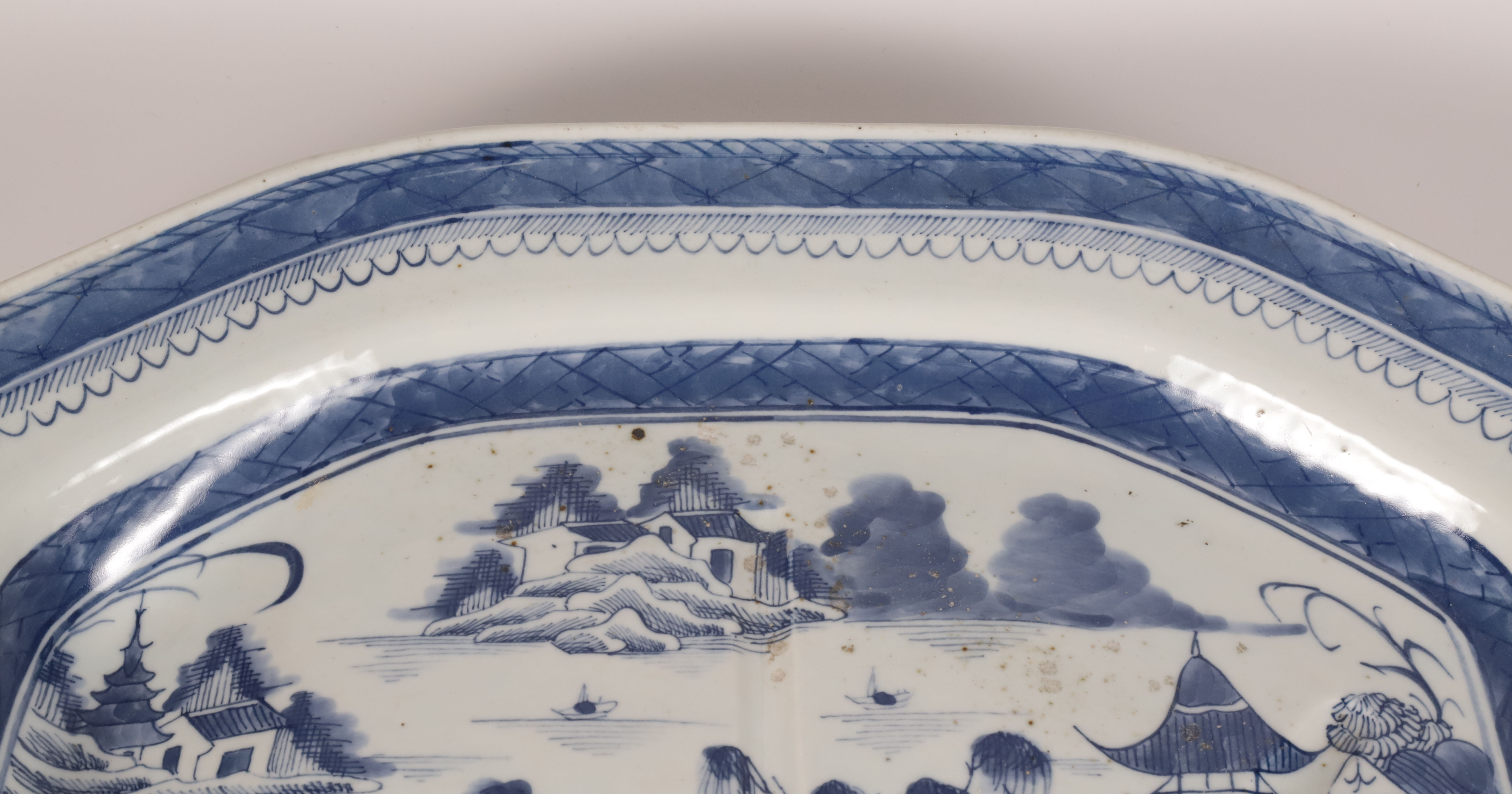 Large Canton Well and Tree Meat Platter, 19th Century