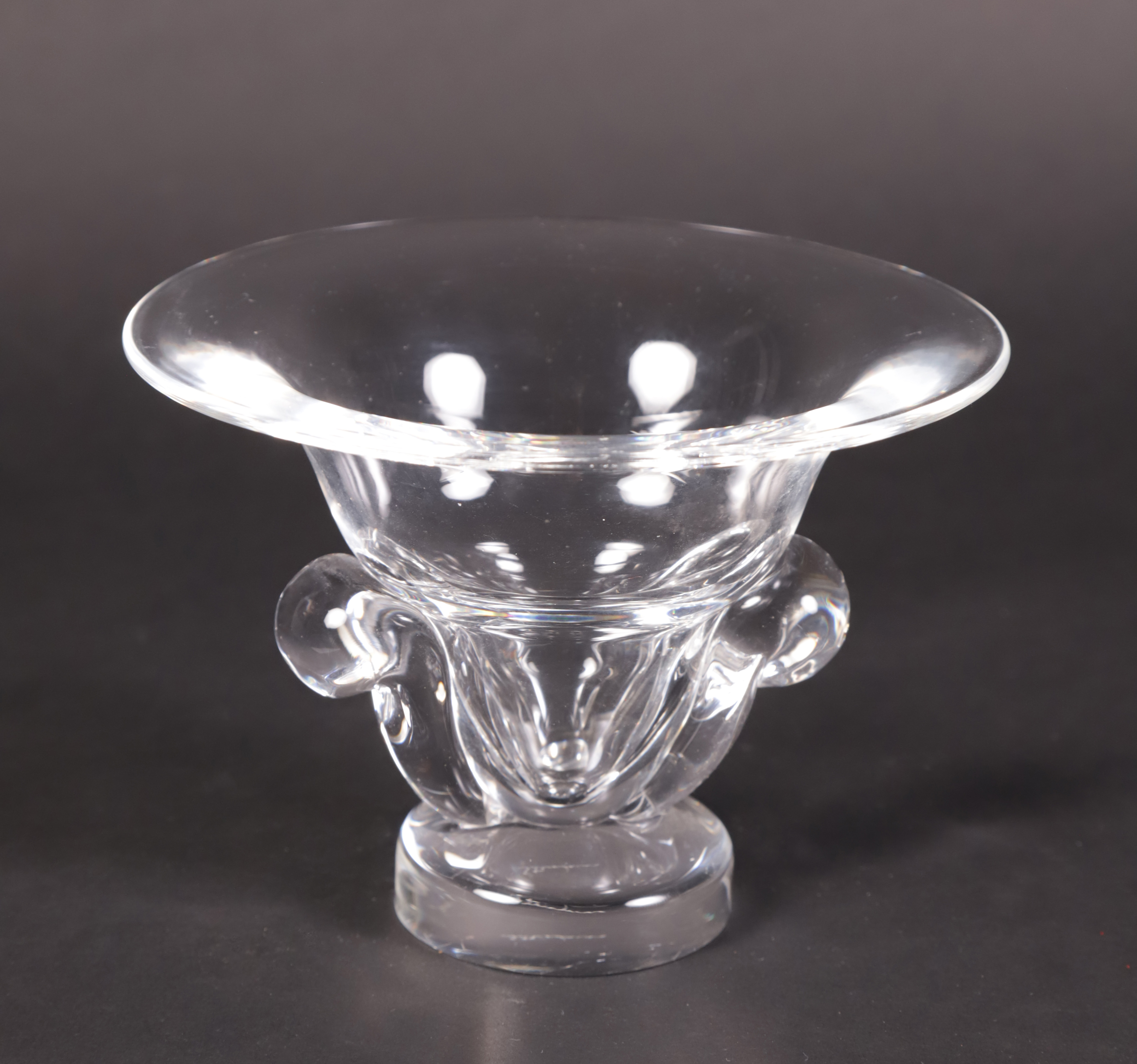 Signed Steuben Clear Crystal Fluted Shallow Vase