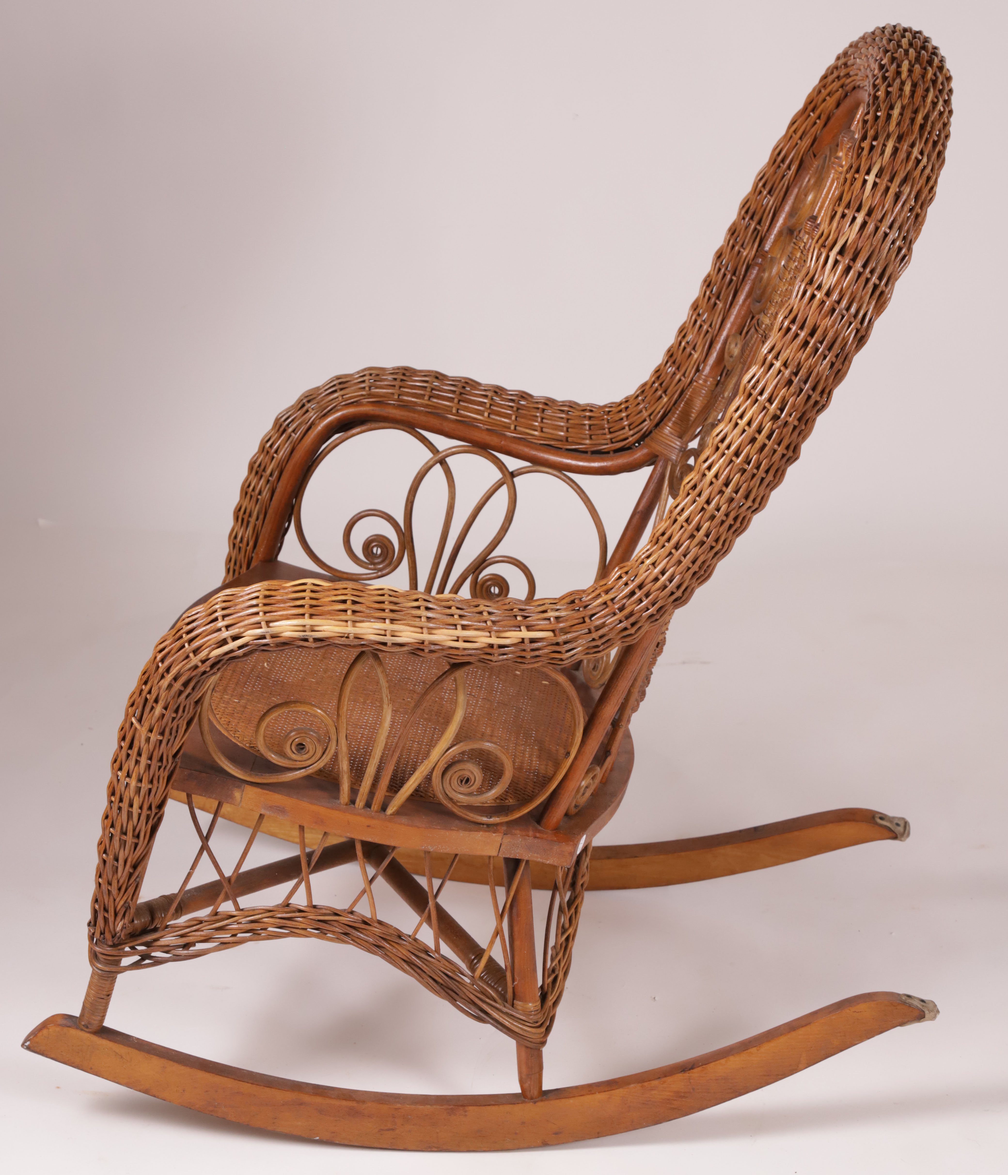 Vintage Labeled Heywood Brothers Wood and Wicker Rocker