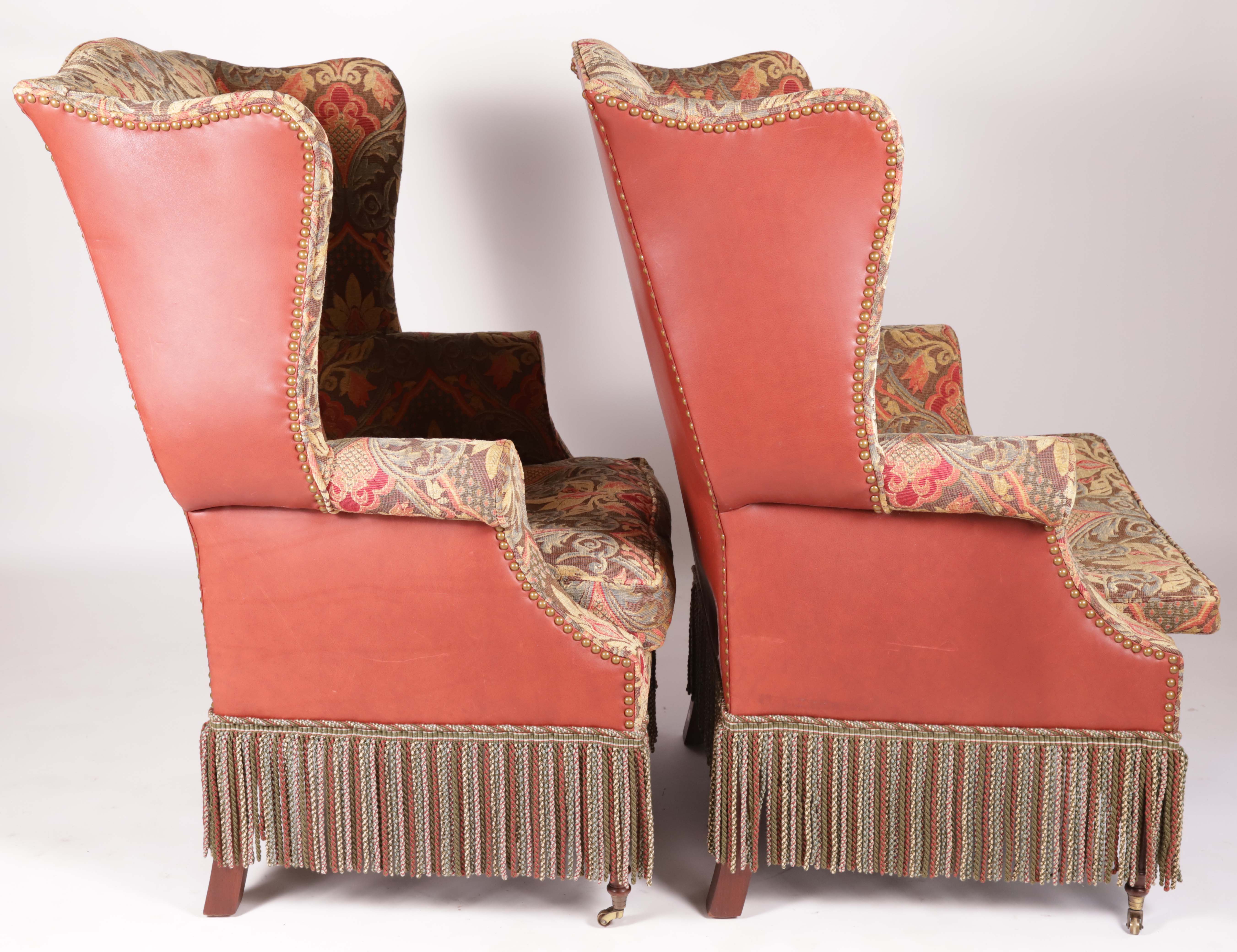 Pair of Tapestry Upholstered and Skirted Wing Chairs
