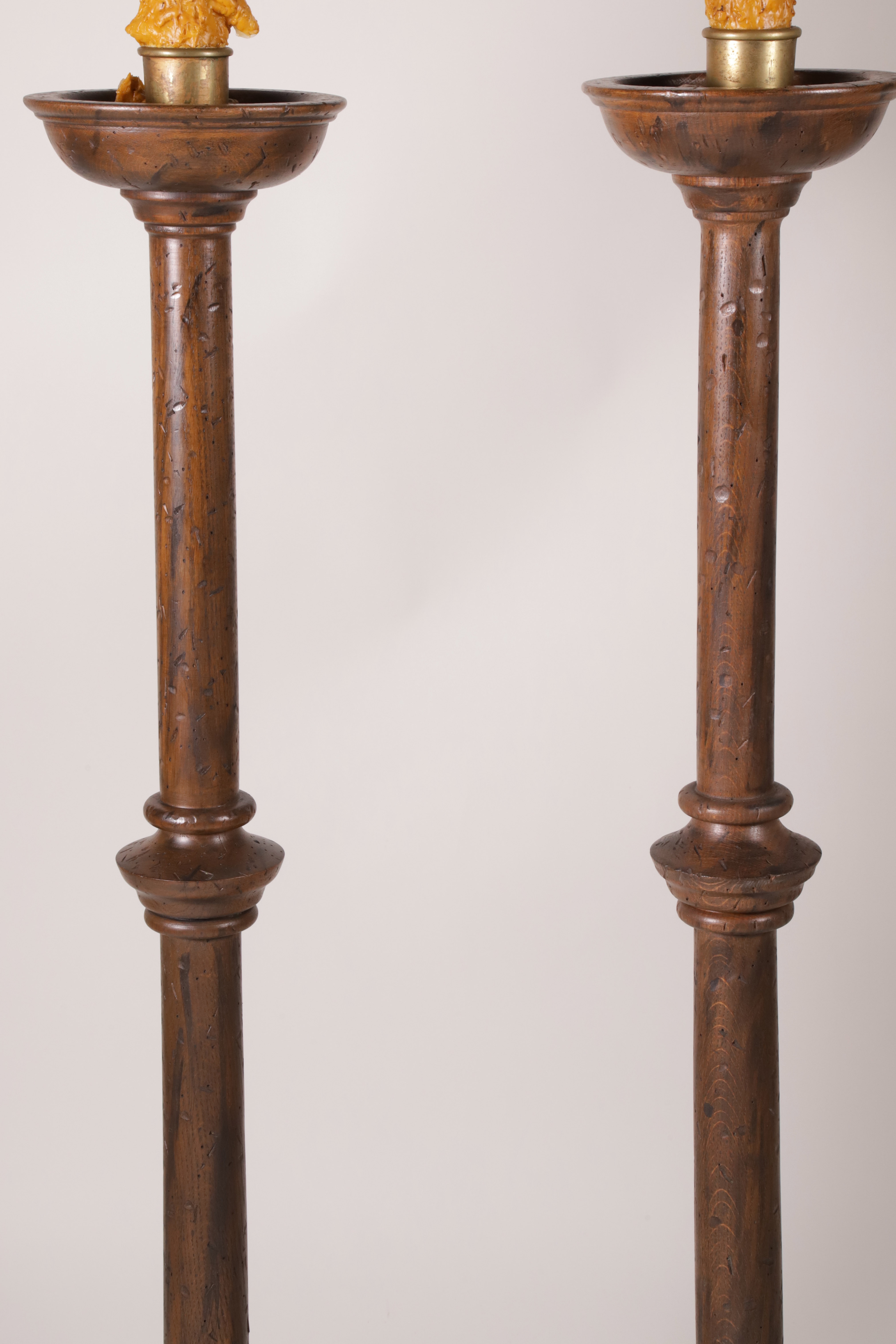 Pair of Carved Walnut Candlestick Torchieres