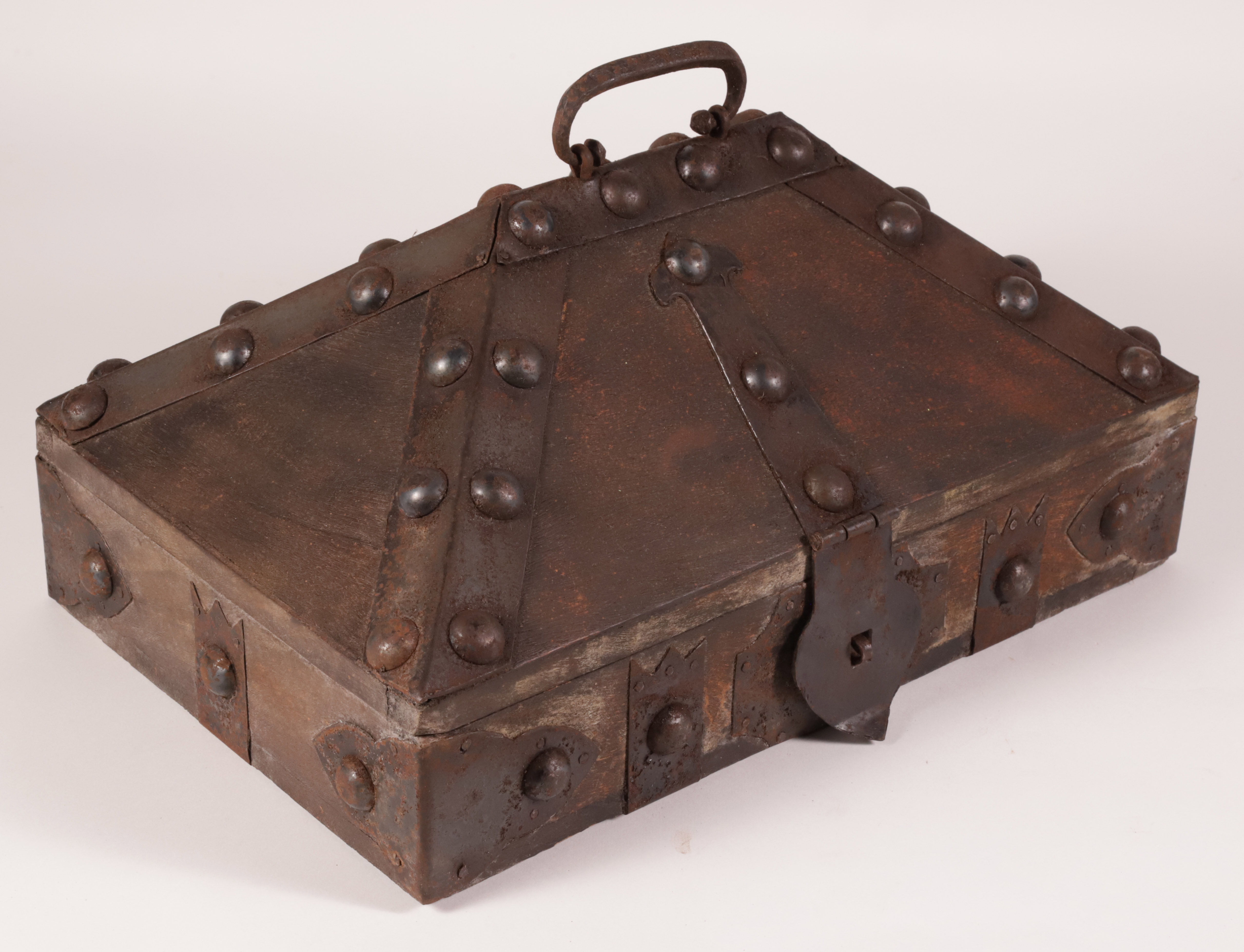 Iron Strapped and Studded Oak Carrying Box
